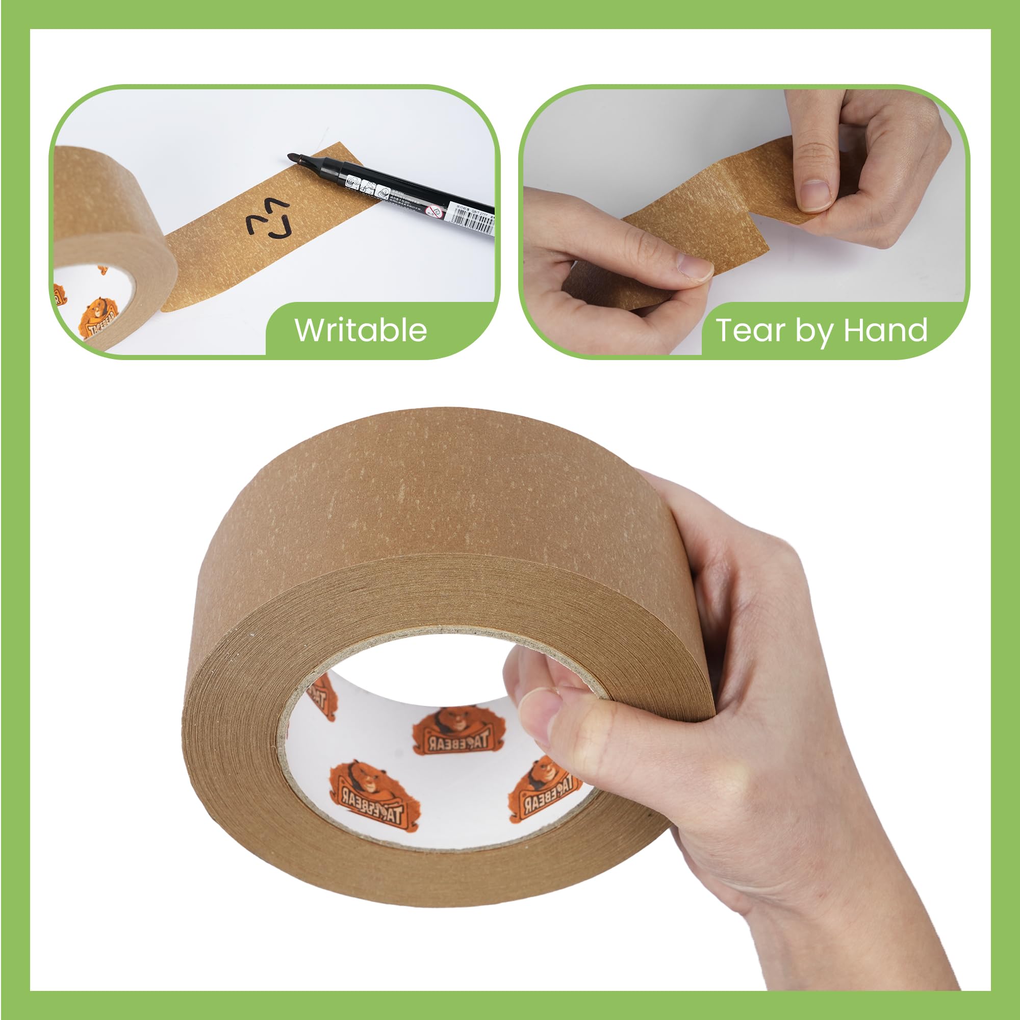 TAPEBEAR Cintas Adhesivas de Papel 50m x 50mm, Reciclable Marrón Cinta Adhesiva de Embalar para Embalaje de Cajas de Cartón de Envíos y Mudanzas, Precinto para Empaquetados Resistentes, 36 Rollo