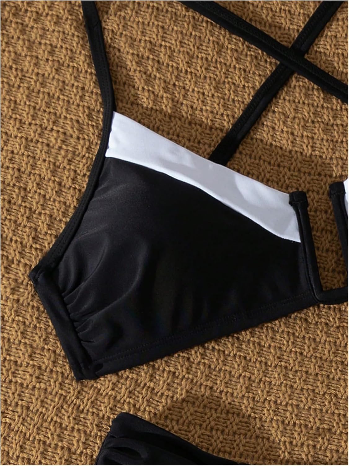 Verdusa Women's 2 Piece Halter Bikini Set Colorblock Crisscross Thong Bathing Suit - Image 5