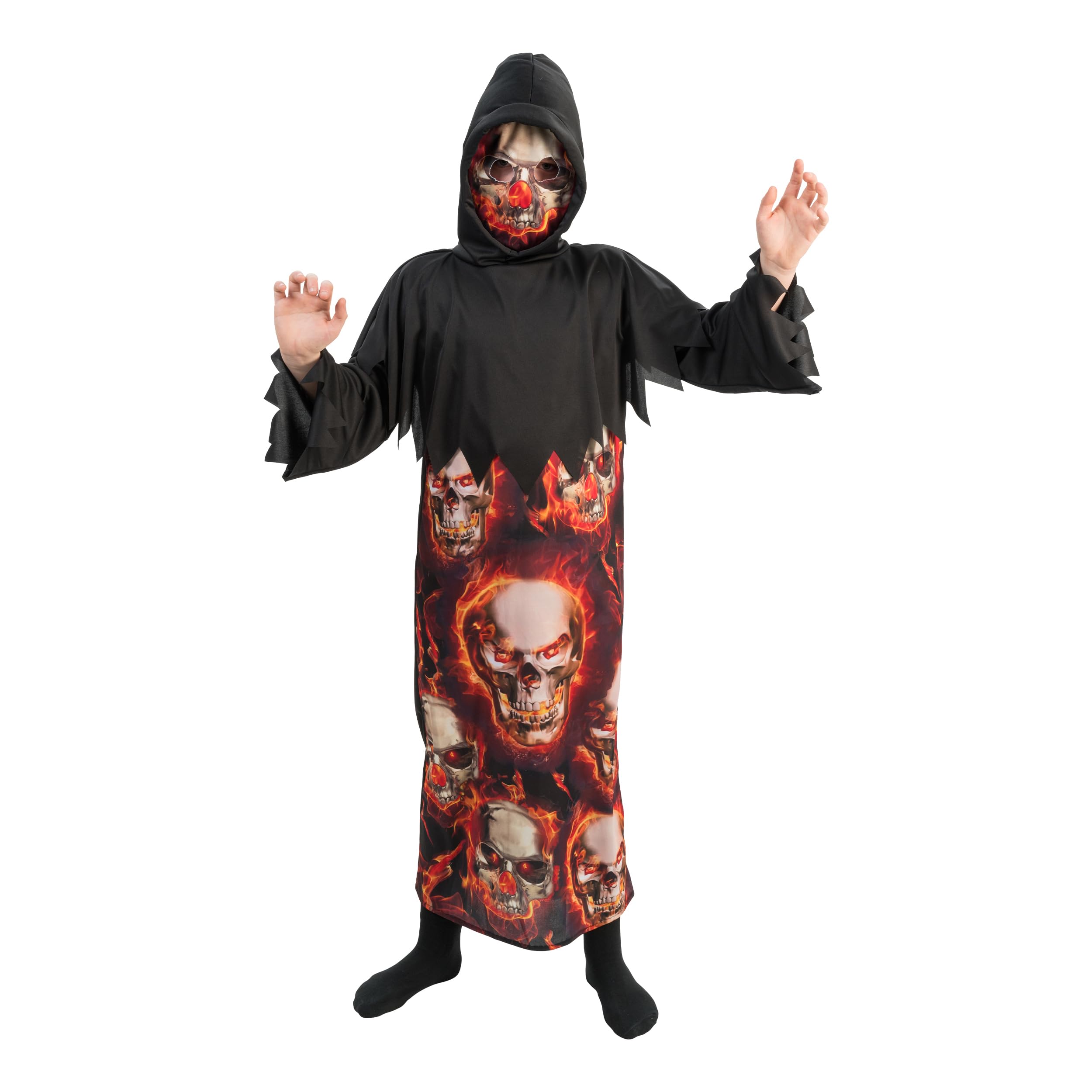 Chaks - Flame Skull Costume for Adults, 2-Piece with Hood & Mask, Scary Costume for Halloween and Carnival