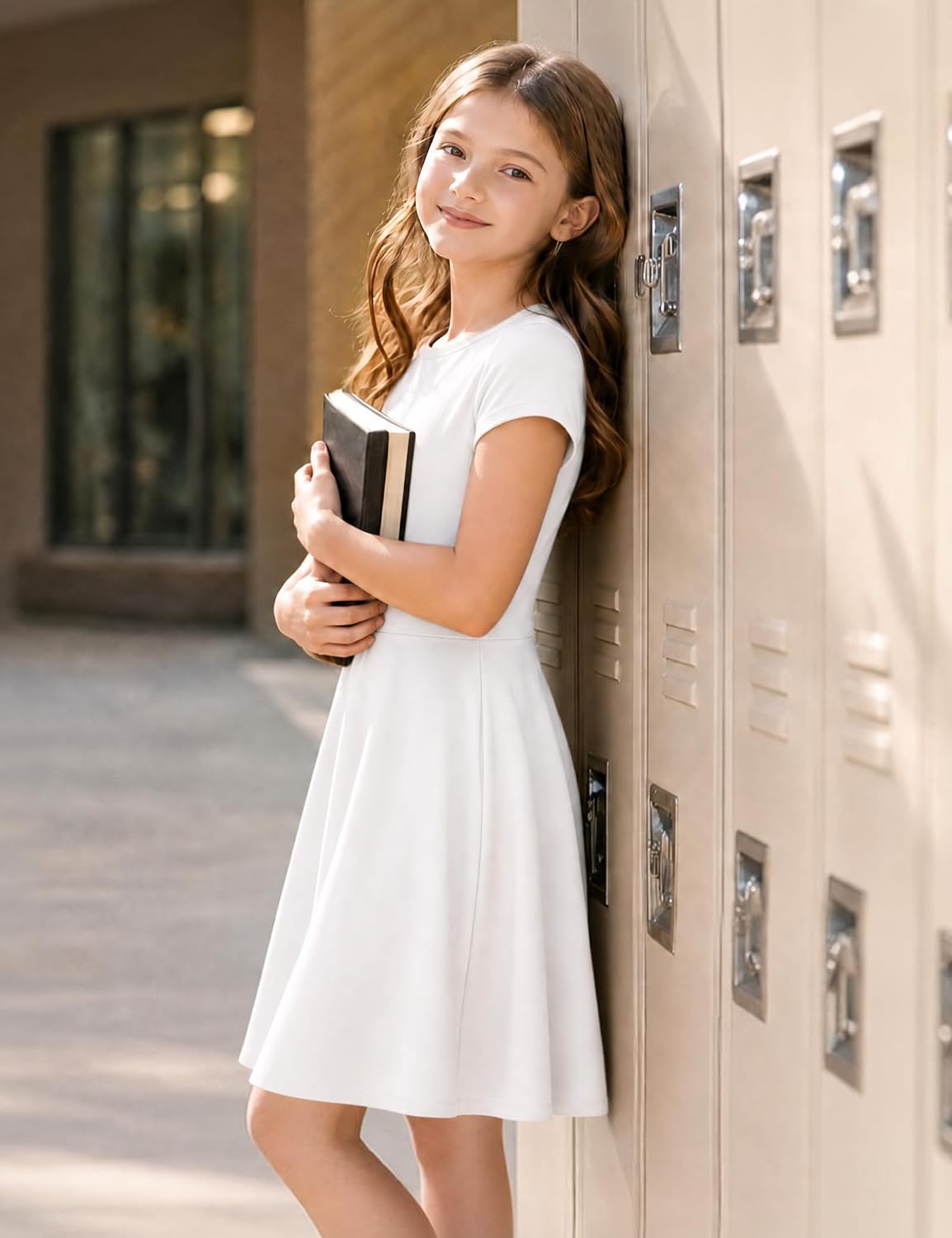 Girls Short Sleeve Dress Summer A-Line Uniform Twirl Dress