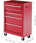 HOMCOM 5-Drawer Rolling Tool Chest, Lockable Tool Cabinet with 4 Universal Wheels, Tool Organizer for Garage, Factory and Workshop, Red