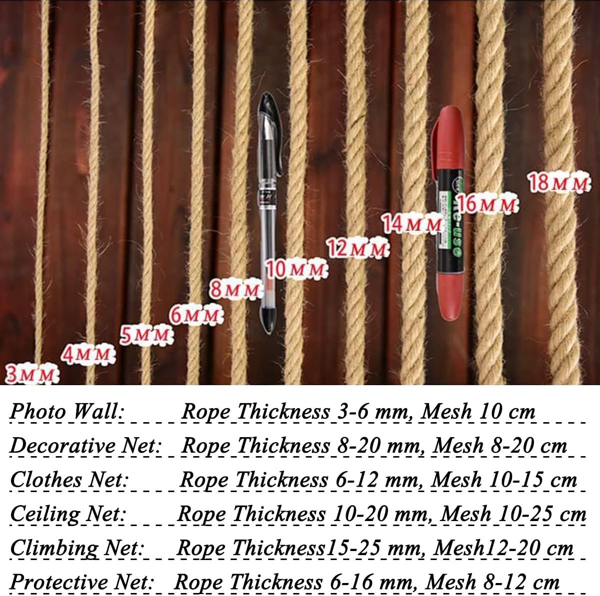 Child Safety Netting, Hemp & Jute Rope Net for Stairs, Balcony, Garden & Playground Protection, Climbing Net for (Size: 0.5m x 2m)