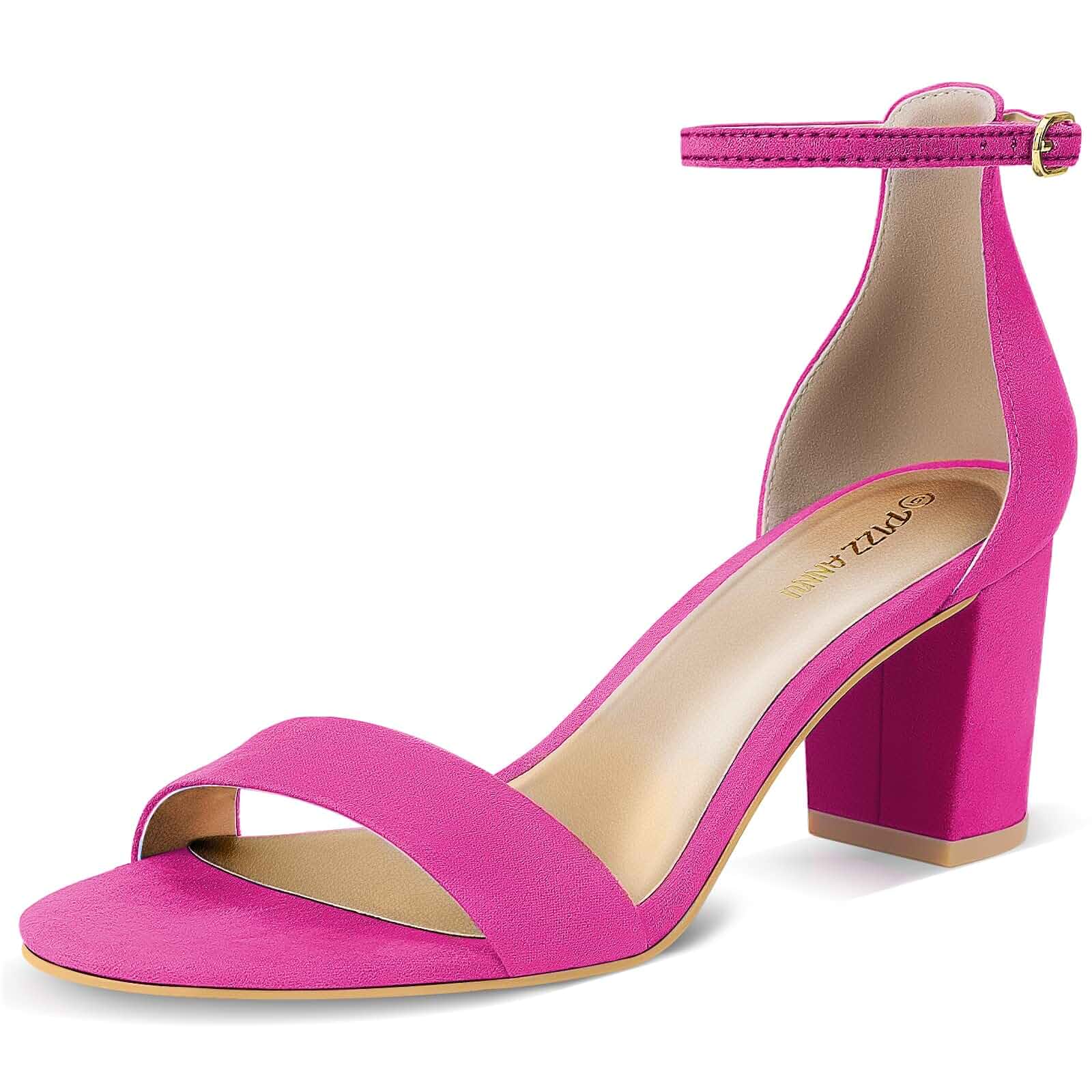 PIZZ ANNU Women's Open Toe Ankle Strap Low Block Chunky Heels Sandals Party Dress Pumps Shoes Strappy Buckle Sandals with 2.6" Tall Thick Heel Design