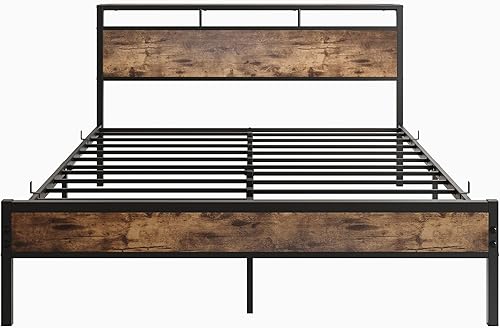 Miniatura 8 de FOUBAM Base de cama tamaño Queen, cabecera de almacenamiento con estación de carga USB y tipo C, plataforma de metal con soportes fuertes,