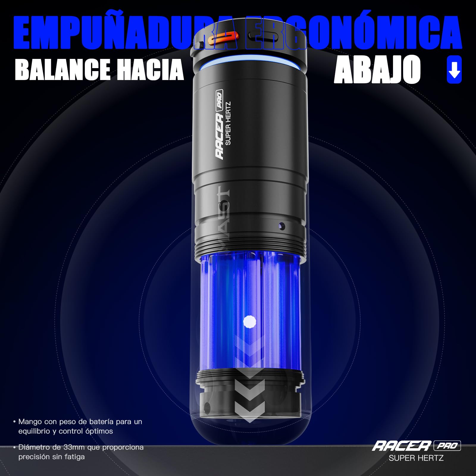 Mast Racer Pro Máquina de Tatuar Rotativa Inalámbrica 3-140Hz Ajustable (Modo Suave/Fuerte) con Batería 1520mAh & Motor Mcore-Pro Profesional Tattoo Machine Pen