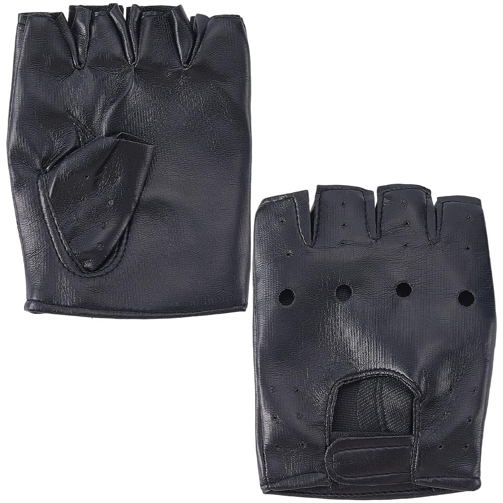 CALFOVERA Herren Fingerlose Punk Handschuhe Aus PU Leder Steampunk Gothic Halbfinger Handschuhe Mit Klettverschluss Retro Lederhandschuh Für