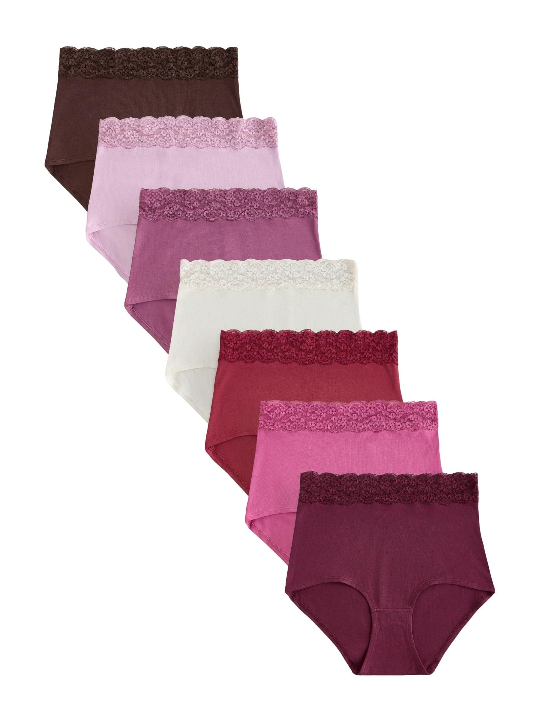NEXT Mujeres Pack de 7 Braguitas Anchas de Encaje y algodón Berry Pink 42