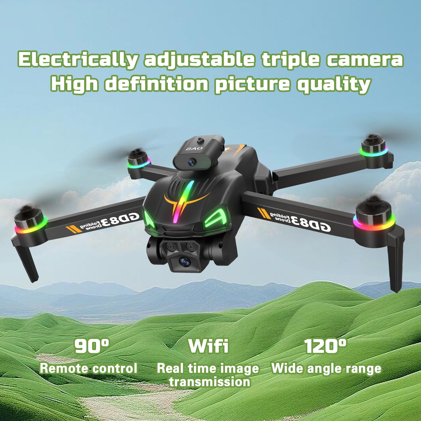 GD83 Drone Caratteristiche Dual 1080p HD Cameras, 3 batterie, motore brushless, algoritmi indipendenti, and Optical Flow Hovering – per principianti e appassionati di fotografia, regalo di Natale e