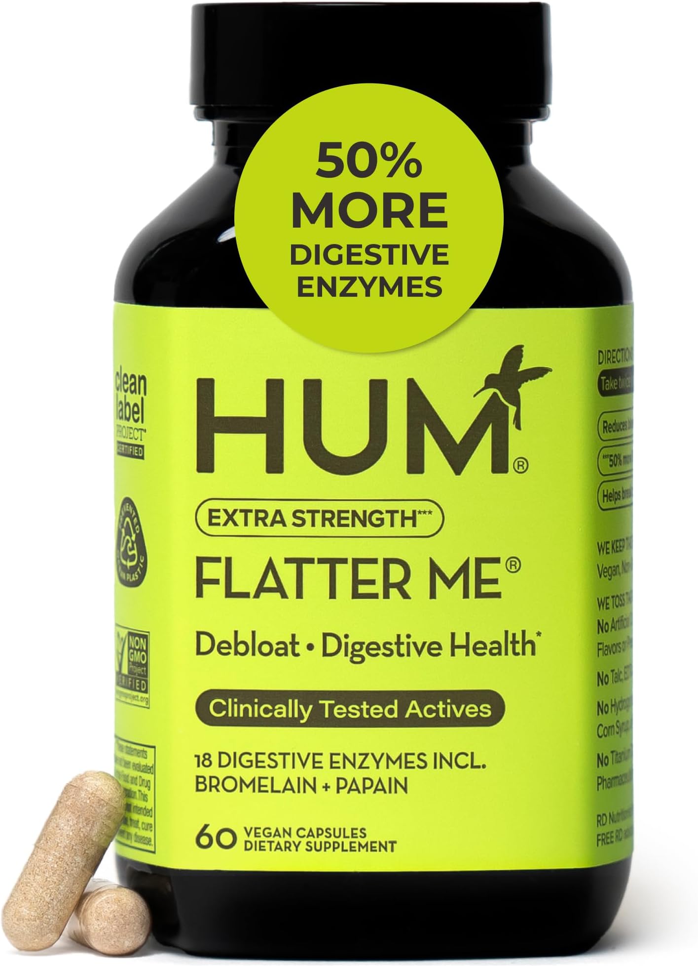- Flatter Me Extra Strength Digestive Enzymes for Women, Men, Digestive Gut Bloating Supplement, Ginger, Peppermint Leaf, Fast Acting Anti Bloat Pills Multi Enzyme for Debloating, 60 Capsules