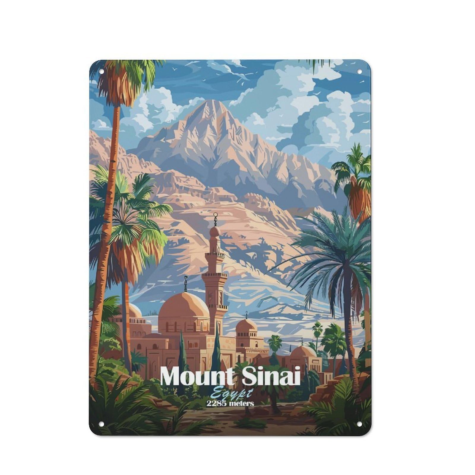 Junmoney Style-23 Decorative Tin Plaque With Mount Sinai Egypt Design 40X30cm, Nostalgic Home Bar Decor For Bar, Kitchen, Garage Or Games Room