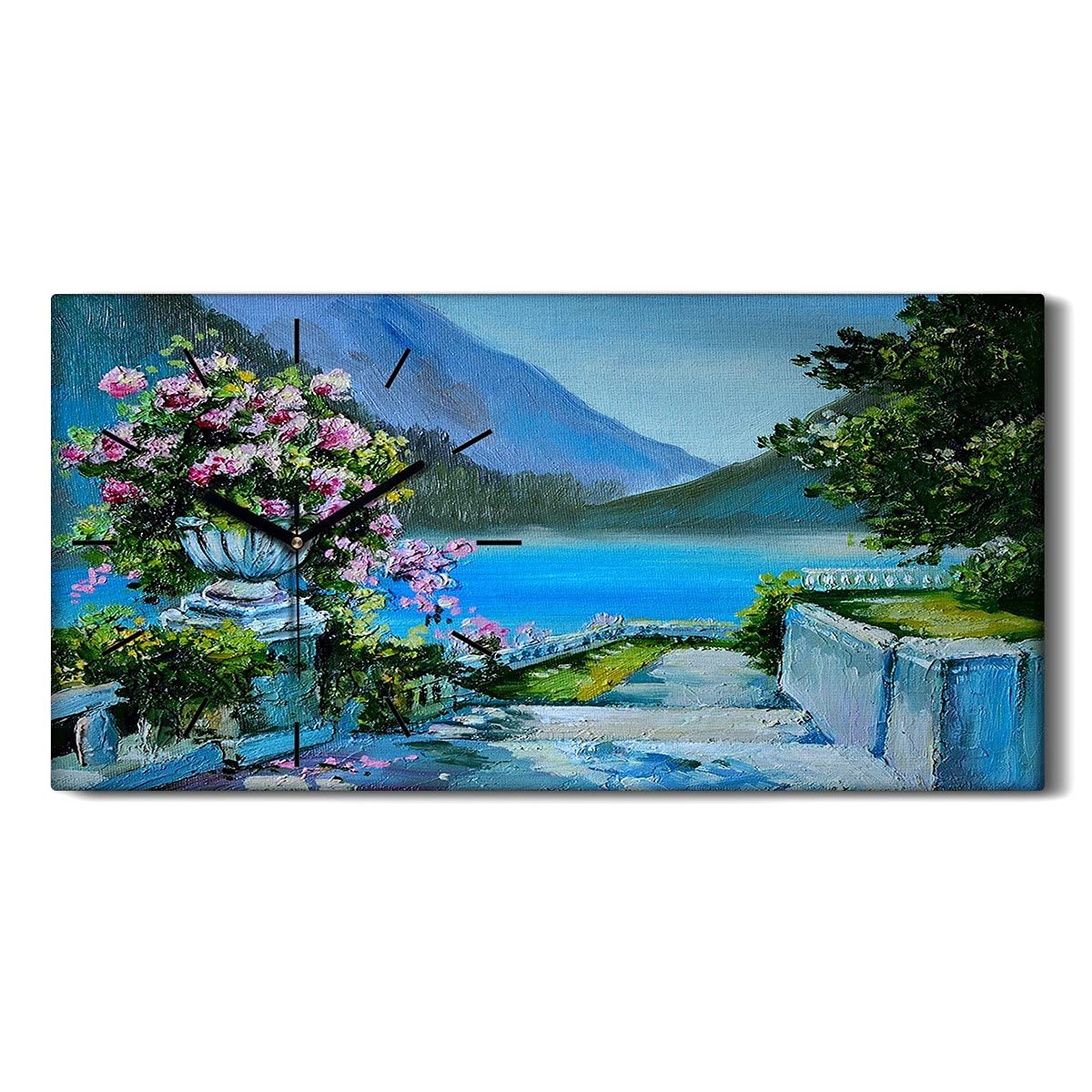 Horloge sur Toile Salon 60x30 Image Art Mural Moderne Fleurs du lac