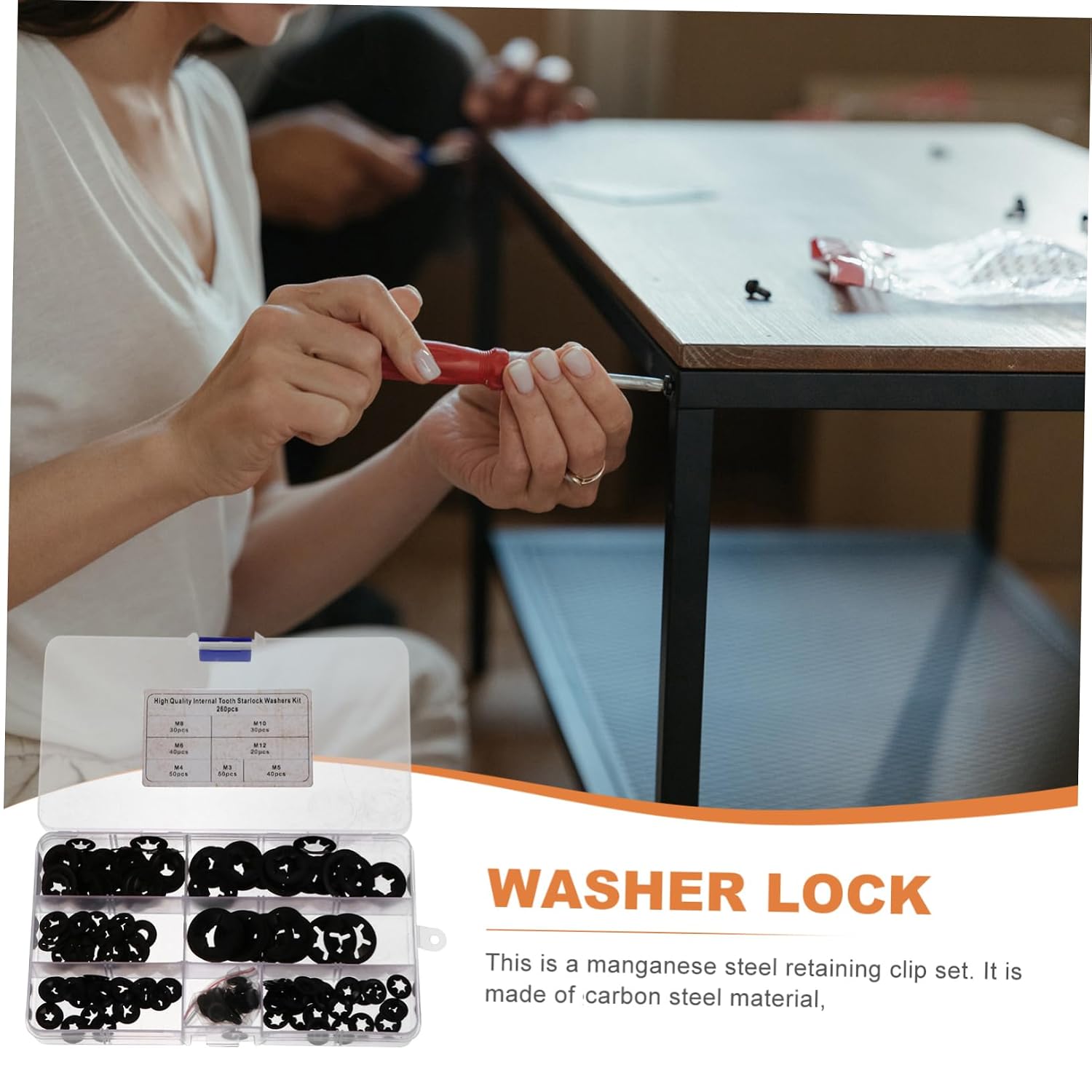 LIFKOME 1Set Manganese Plum Blossom Shaped Locking Washers Assortment Kit Retaining Clips Black with Various for Easy Access and Reliable Performance