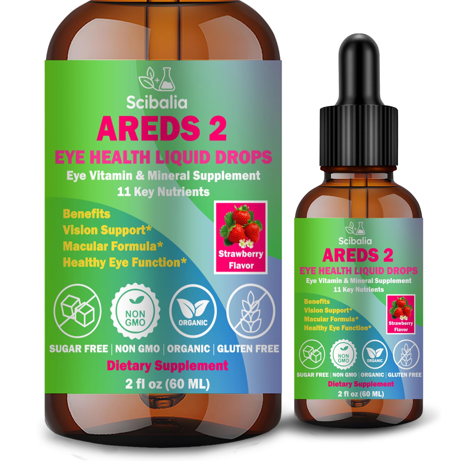 AREDS 2 Formula Liquid Drops Advance 11-in-1 Eye Vitamins Lutein Zeaxanthin w Bilberry Eyebright Extract Omega-3 for Vision