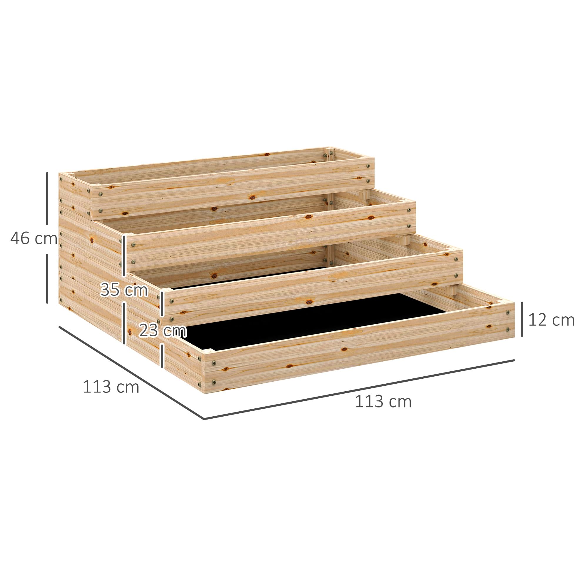 Outsunny Carré Potager de Jardin, jardinière en Bois Massif, lit de Jardin surélevé, sans Fond, 4 étages, pour Herbes légumes Fruits Fleurs, 113 x 113 x 46 cm, Bois Naturel