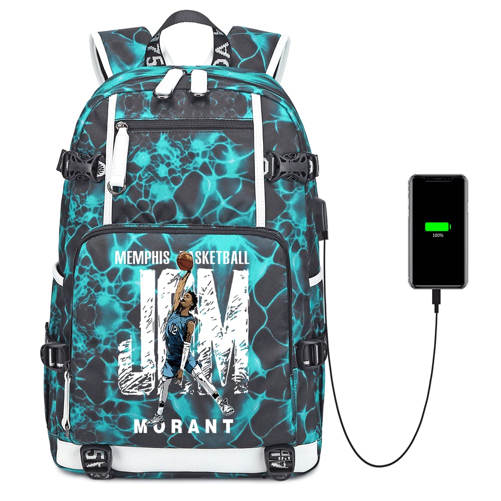Ansigeren No. 12 Basketball Player Star JA Backpacks Sports Fan Bookbag Travel Student Backpack with USB Charging Port