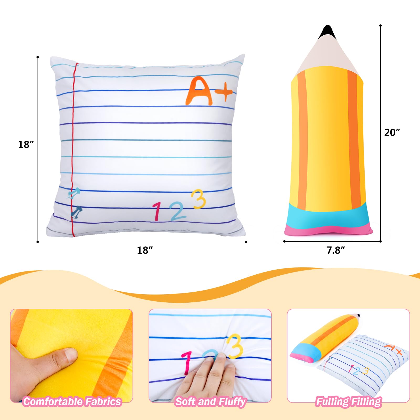 Niedliches Notizbuch, Bleistiftkissen, für Kinder, Klassenzimmer, großes Plüschkissen, für Schule, Schule, kreatives gefülltes Kissen für Lehrer, Zuhause, Lesezimmer, Sofa, Dekoration, Studenten
