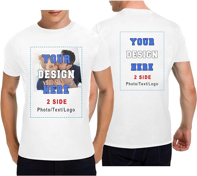 Custom T Shirts Personalized Add Your Photo Text Ultra Soft for Men Women, Front & Back Print Heavy Cotton Short Sleeve T Shirt