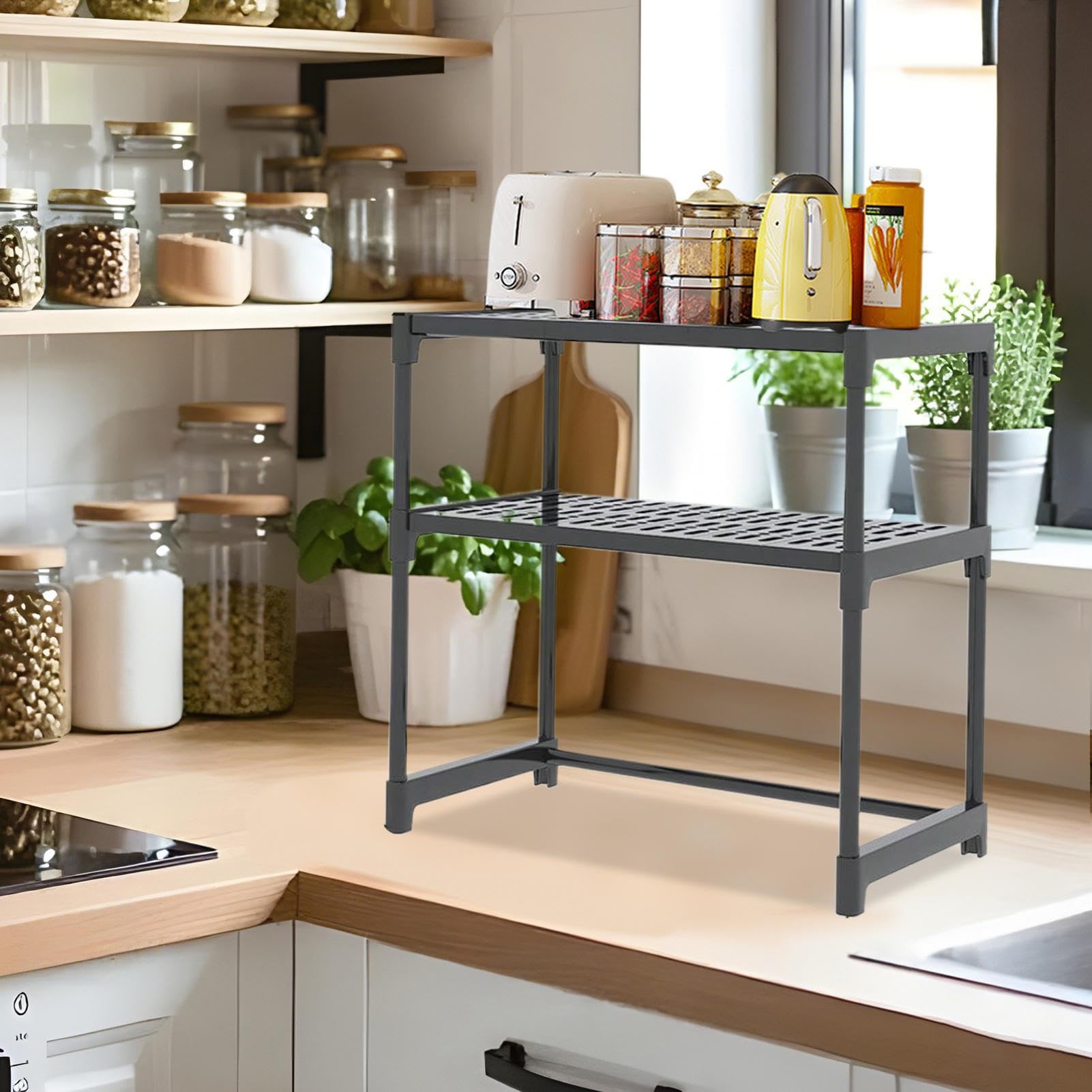 Generico Kitchen Counter Shelf, Micro-wave Rack Organizer, Multi-Functional Appliance Stand, 20,47 x 10,23 x 23,62 in, Ideal for Utensils, Tablewares, Pots, Pans, Seasoning Bottles, Space Saver