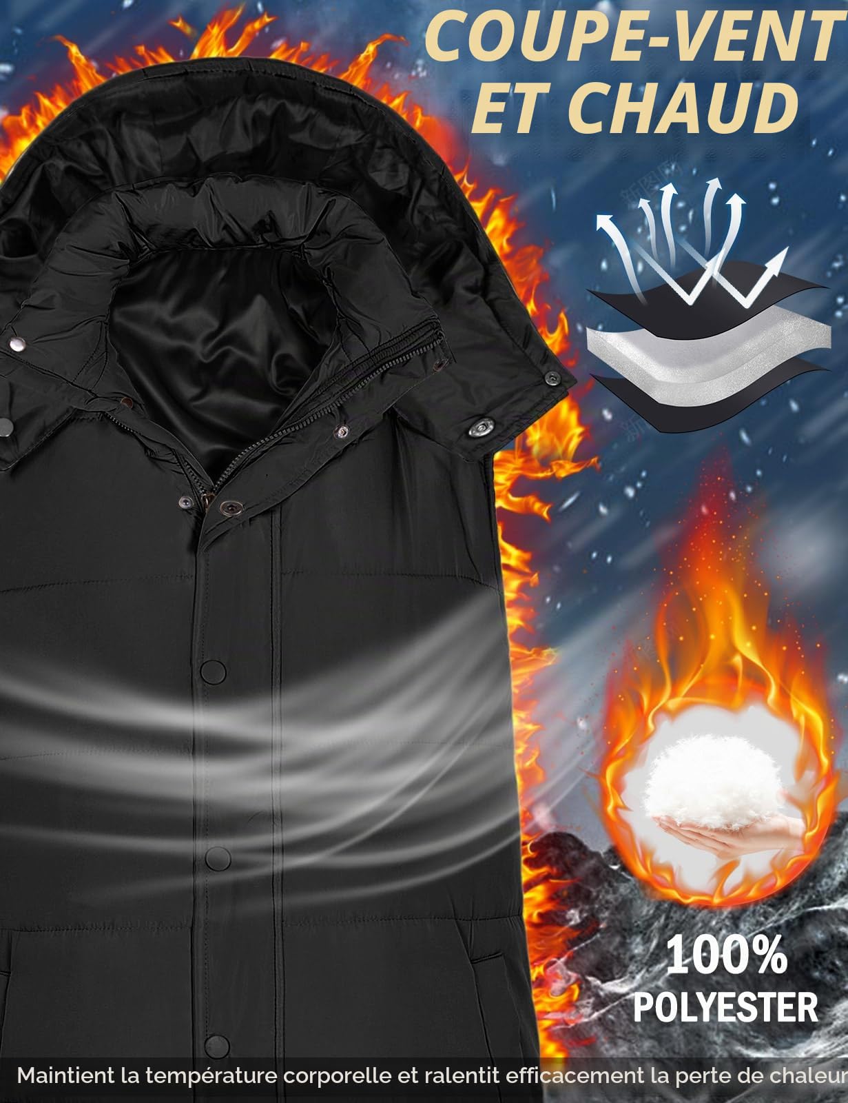 Tuopuda Doudoune sans Manche Femme, Veste Longue sans Manche Manteau sans Manche Automne Hiver Chaud Gilet sans Manche à Capuche Zippée Hooded Coat Matelassé Légère Waistcoat avec Poches