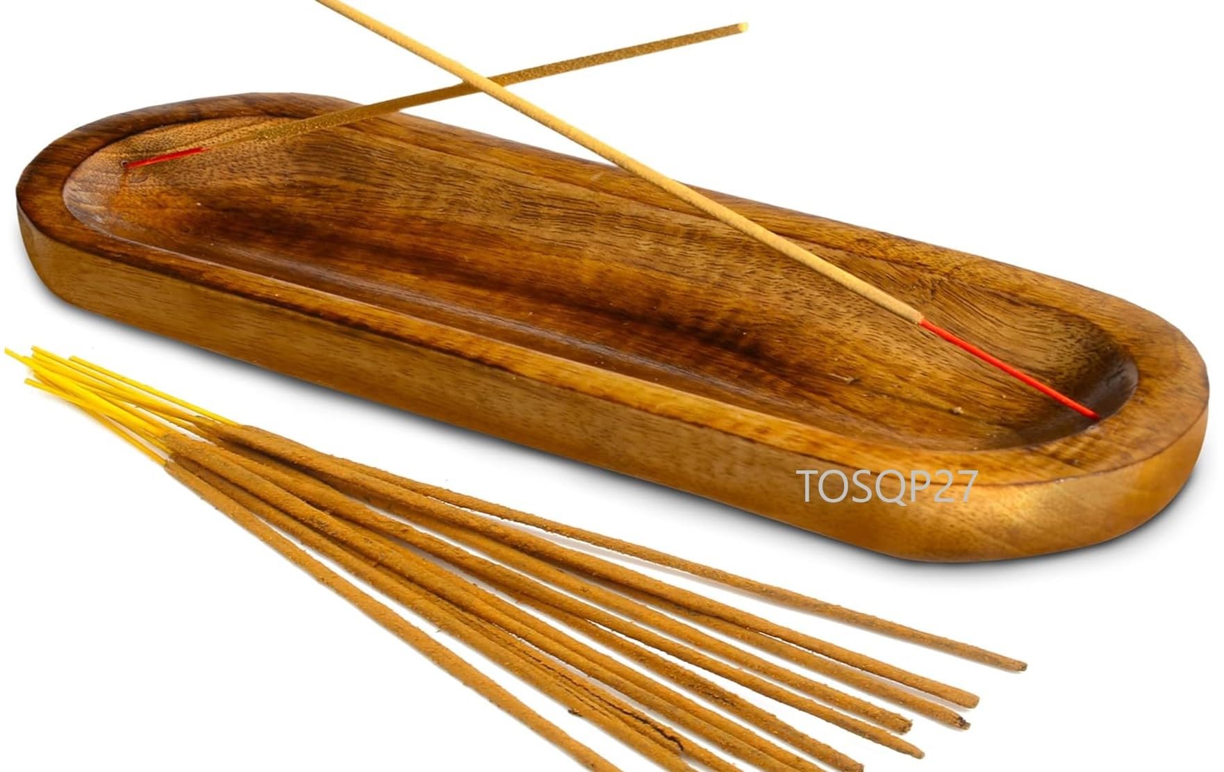 Tosqp27 Brown Handmade Wooden Incense Holder For Sticks Handcrafted Ash Catcher For Meditation, Yoga & Home Fragrance | Decorative Wooden Incense Burner Gift For Adults