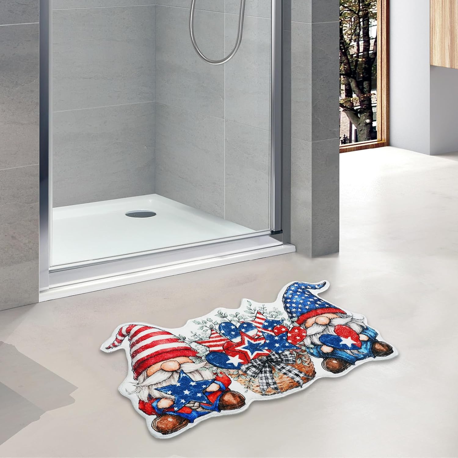 4th of July Bathroom Rugs Cute Gnome Patriotic Bath Mat, Non-Slip Farmhouse Doormat Shower Bath Rugs for Memorial Day/Independence Day Home Decorations