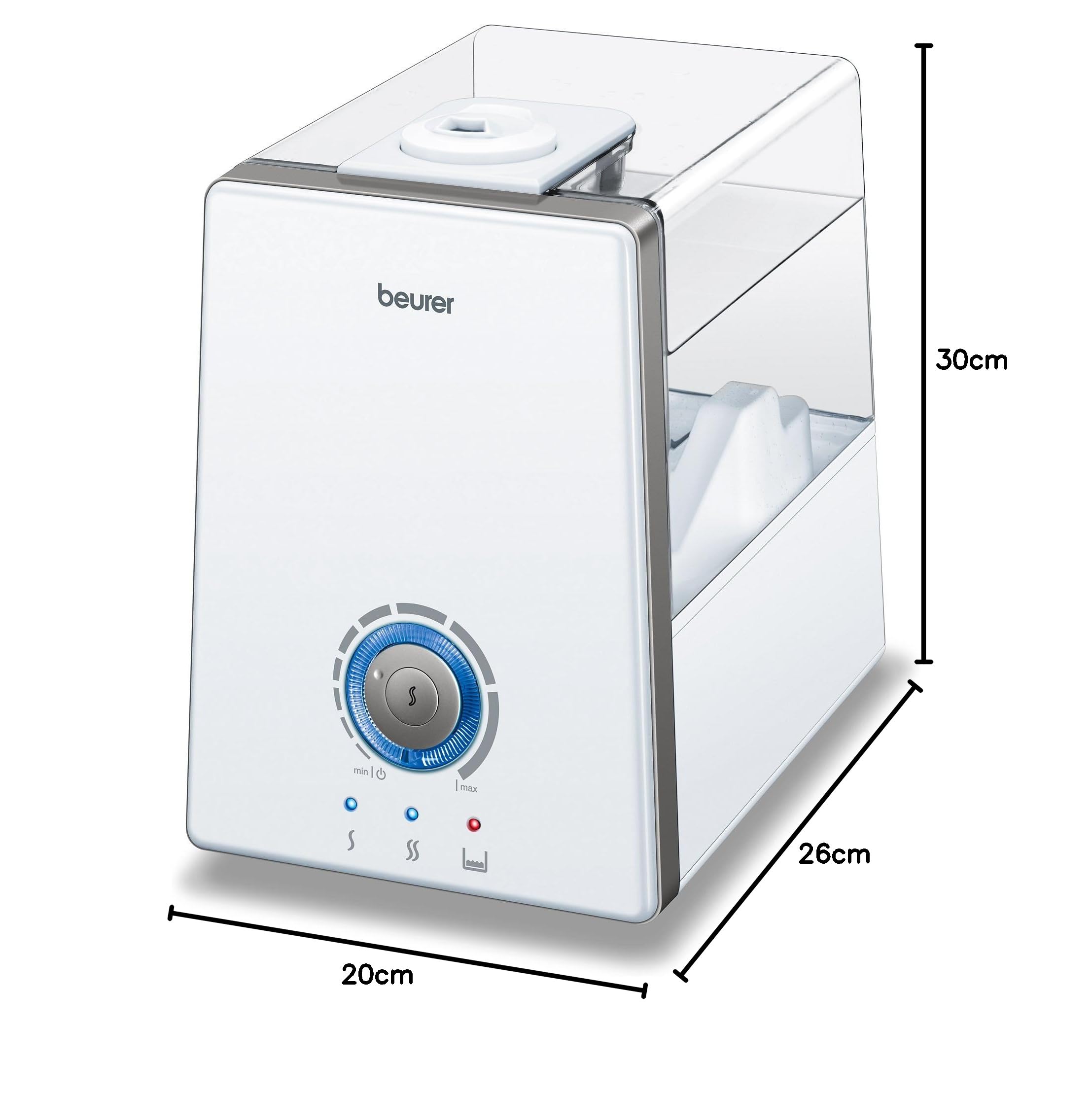 Beurer LB 88 Umidificatore d'Aria, Bianco, con 3 livelli di riscaldamento dell'acqua attivabili e inserti anticalcare, per ambienti fino a 48 m²