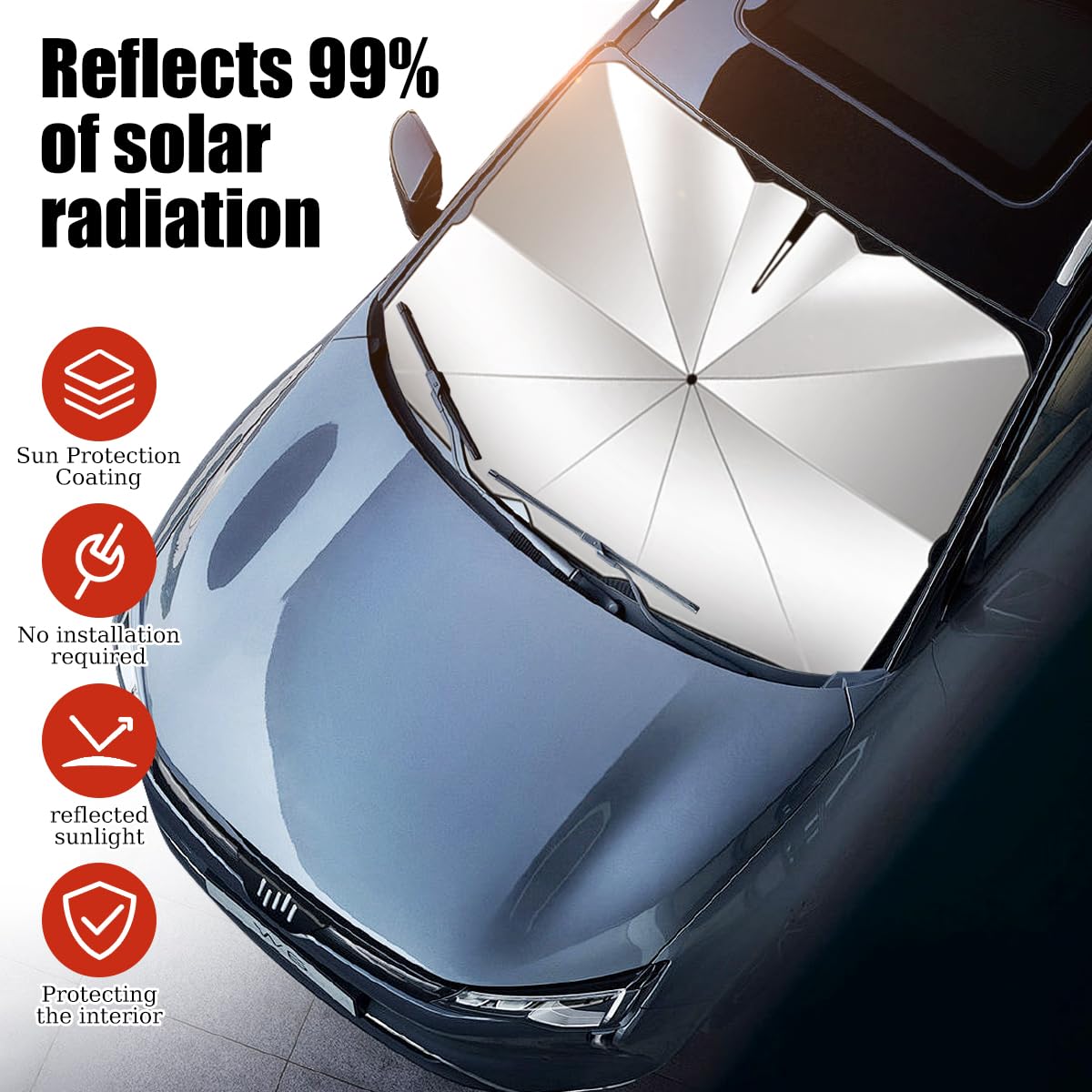 Oziral Pare-Soleil pour Pare-Brise de Voiture Pliant Pare-soleils pour Pare-Brise Avant Auto avec Coins en Cuir Anti-Rayures 145 x 85 cm Protection Solaire idéale pour SUV et Tous Types de Oziral Pare-Soleil pour Pare-Brise de Voiture Pliant Pare-soleils pour Pare-Brise Avant Auto avec Coins en Cuir Anti-Rayures 145 x 85 cm Protection Solaire idéale pour SUV et Tous Types de
