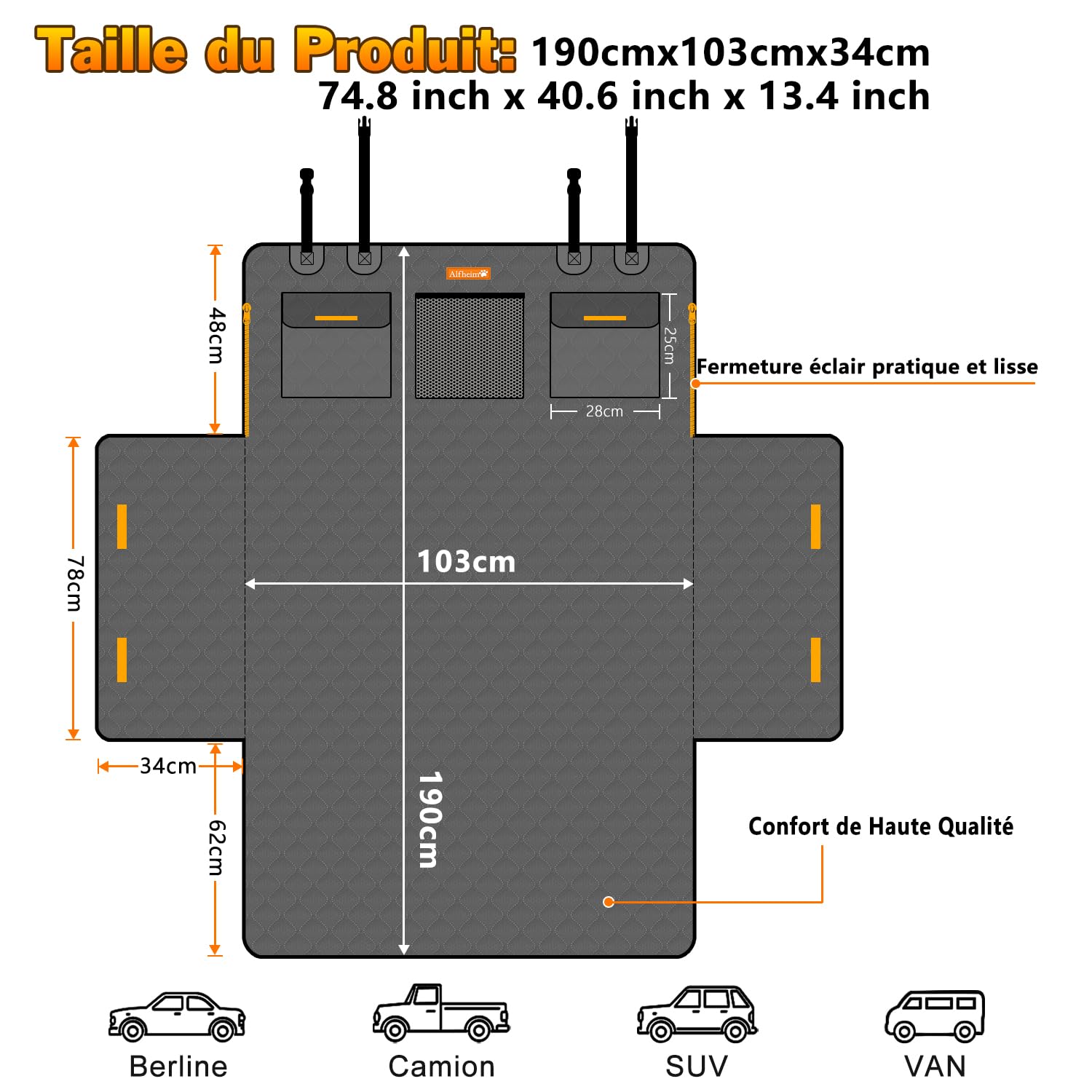 Alfheim Housse de Protection de Coffre de Voiture, Anti-déchirure et Imperméable Prolongation Housse de Coffre Lavable Antidérapante avec Protecteur Latéral, Utilisé pour Les Voitures Break SUV