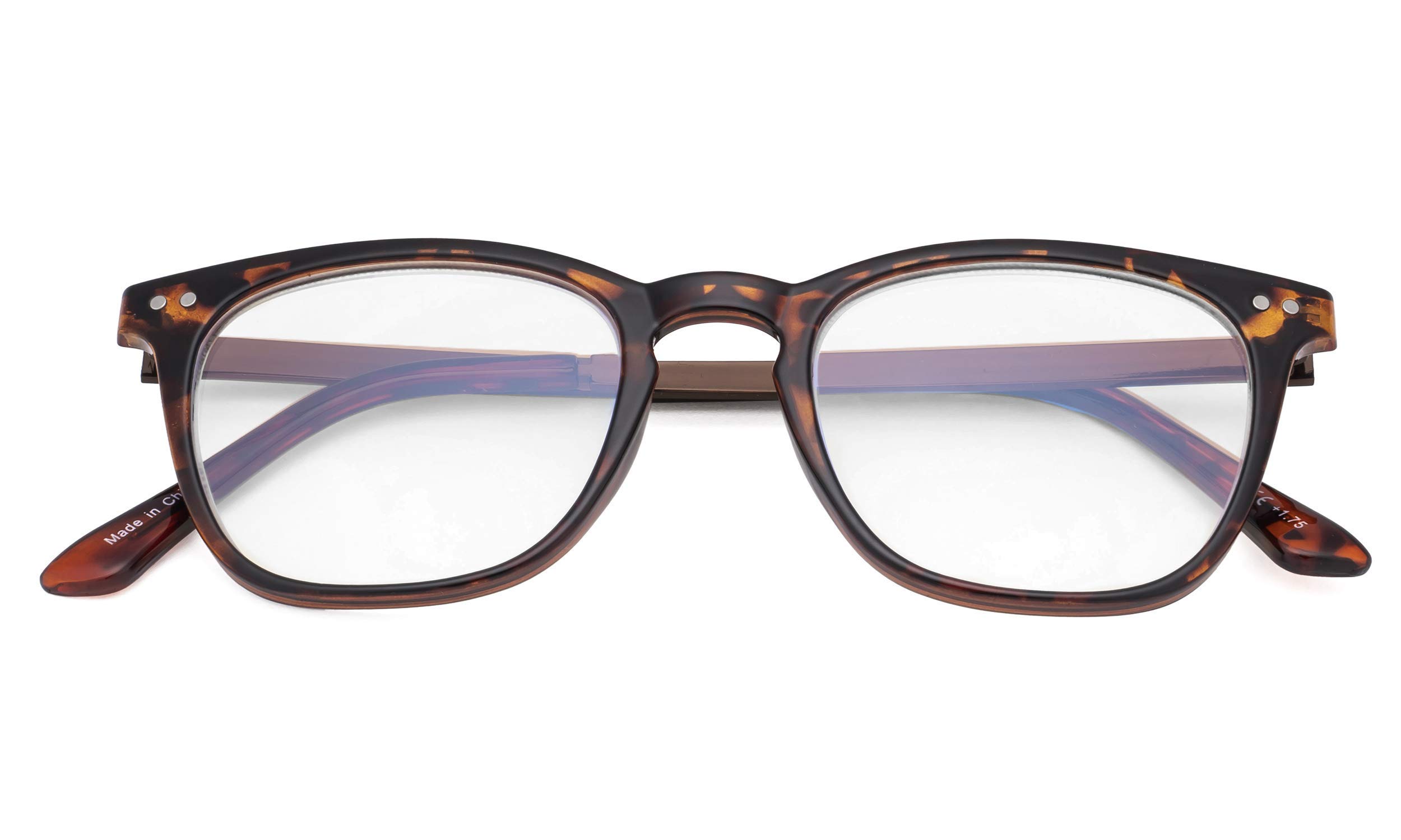 Eyekepper Readers Retro Square Plastic Frame Metal Arms Reading Glasses Tortoise, +1.50 - Image 2
