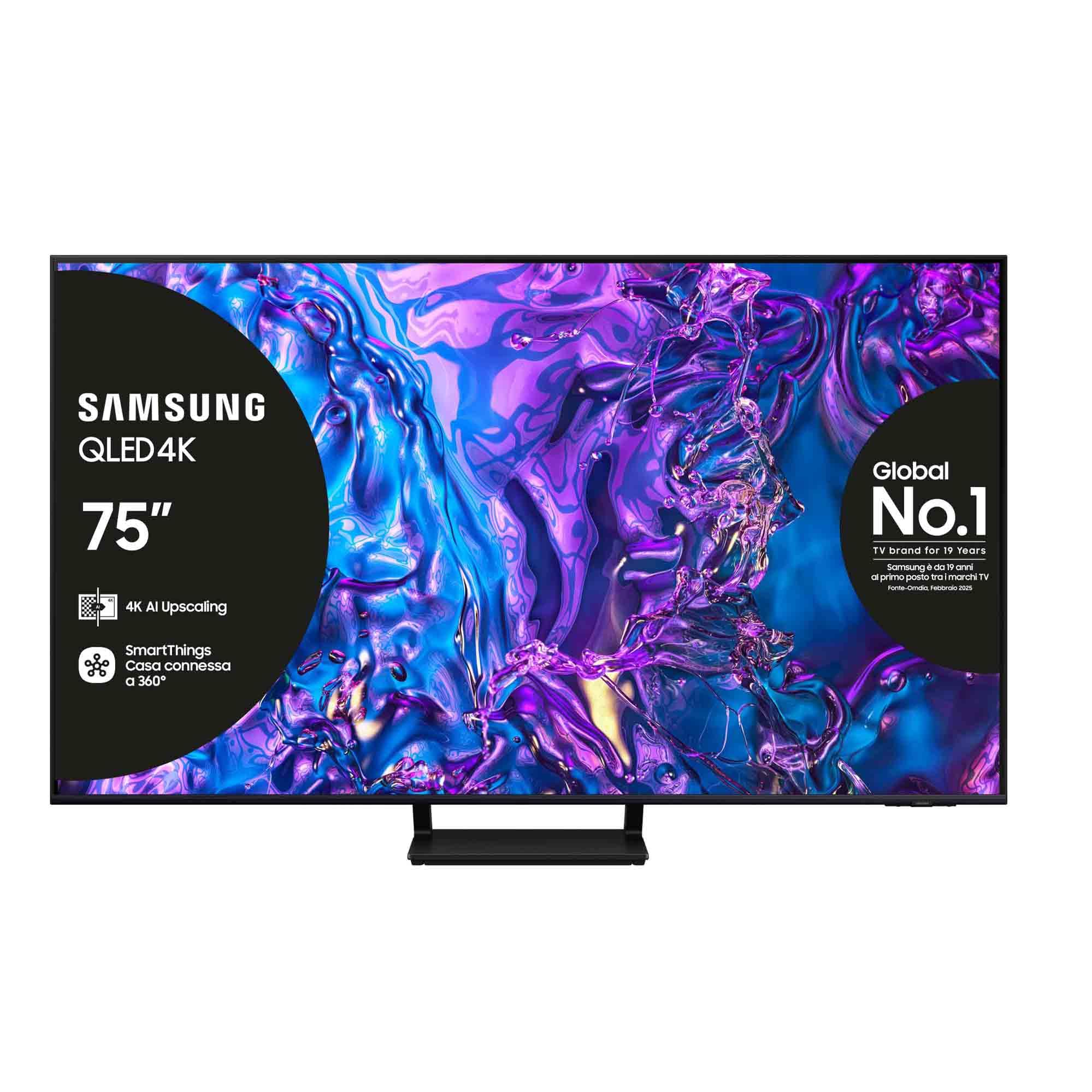 Samsung TV QE75Q70DATXZT QLED 4K, Smart TV 75" Quantum processor 4K, AirSlim, DVBT-2, Q-Symphony & OTS Lite, Integrato con Alexa e Bixby, compatibile con Google Assistant, Black 2024