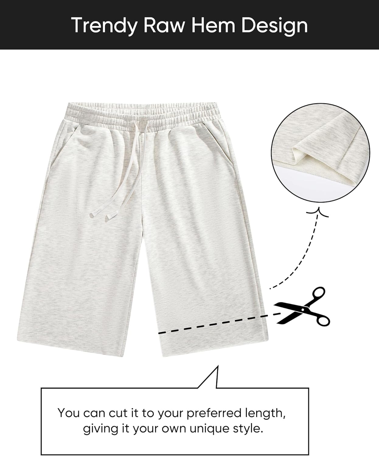 JMIERR 2026 Men's Baggy Sweat Shorts Lightweight Under Knee Casual Raw Hem Drawstring Y2K Shorts Loose Fit Gym Shorts - Image 4