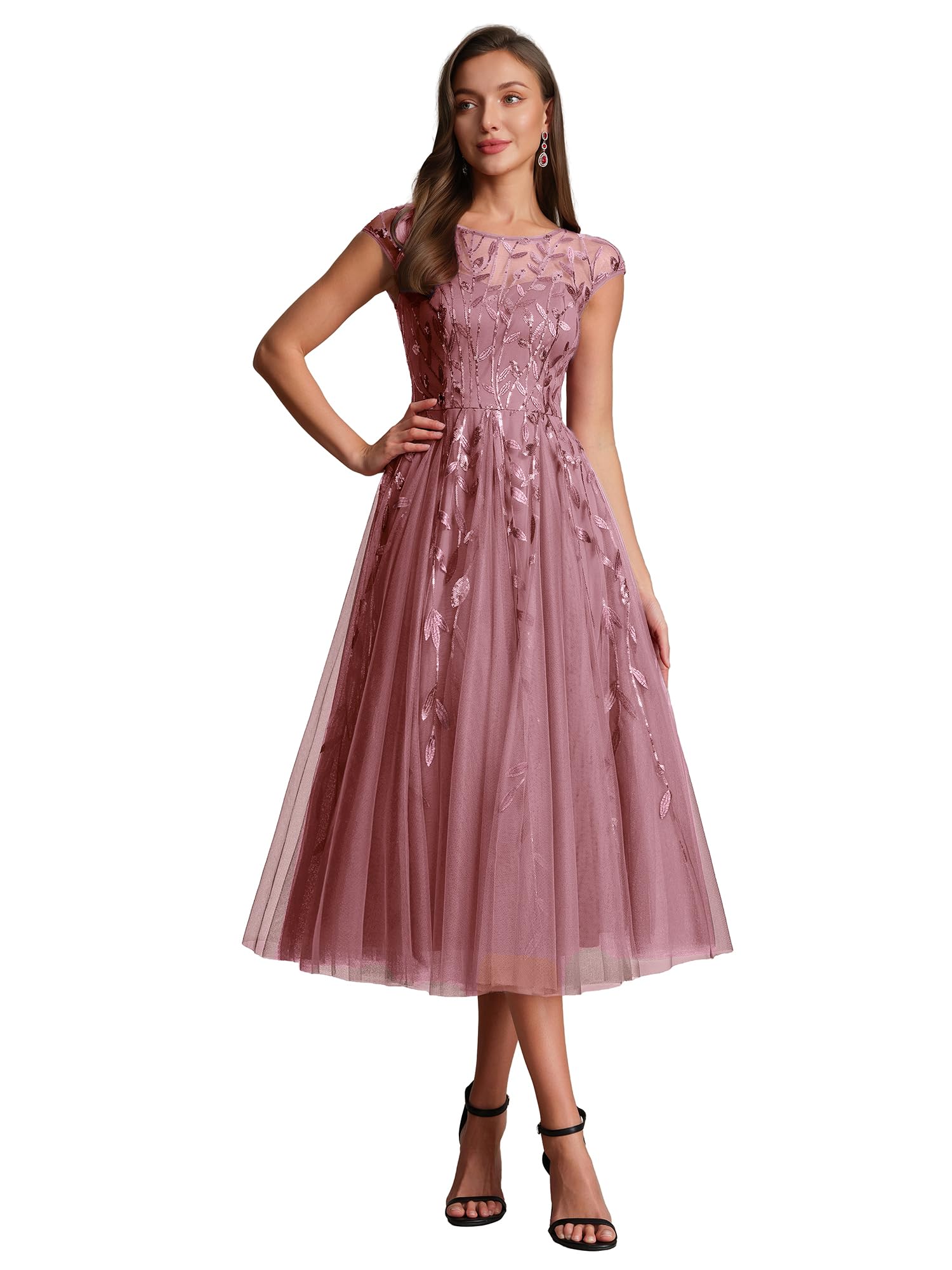 Ever-Pretty Kleid Hochzeitsgast Damen Midi Rundhalsausschnitt EG02778
