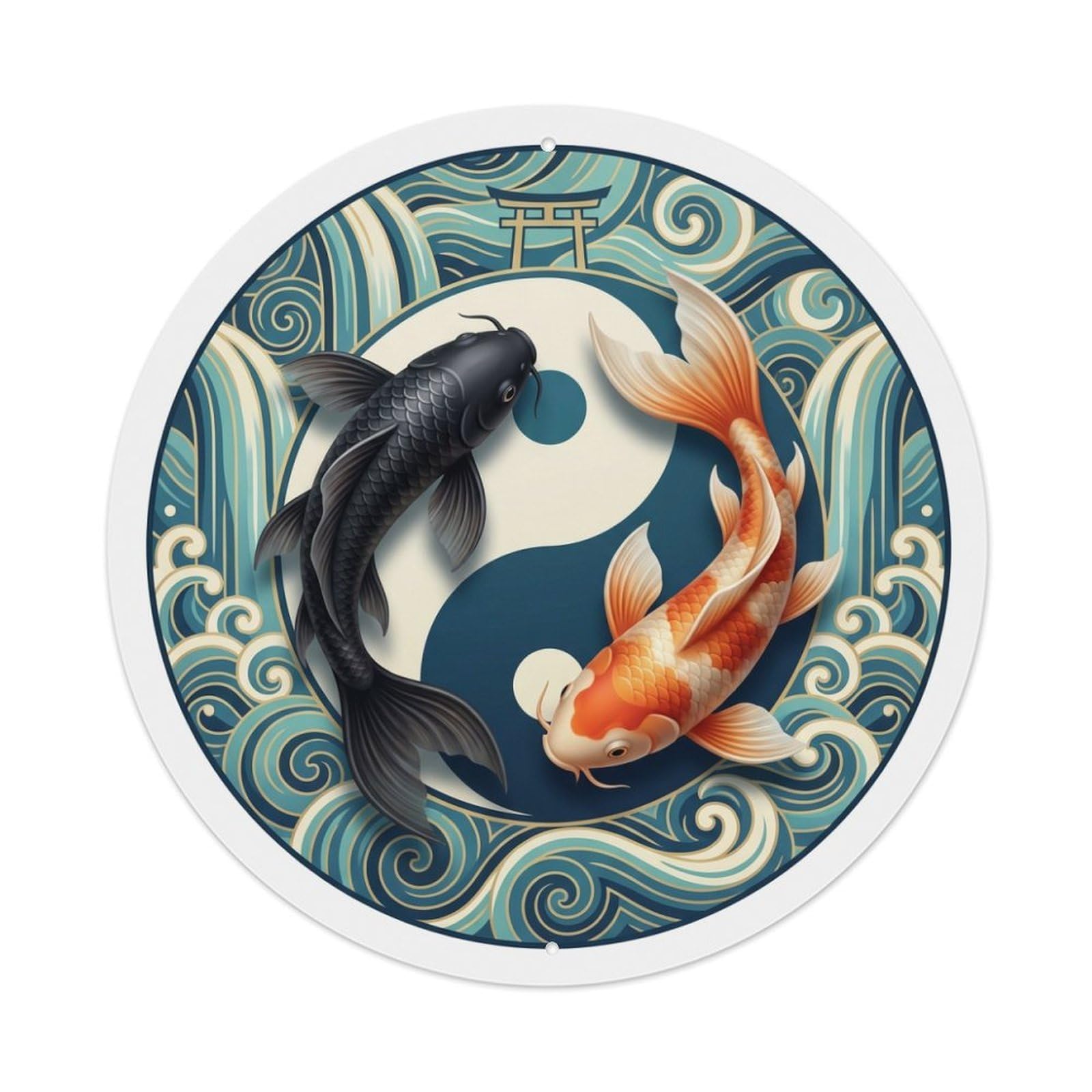 Metal Tin Sign Tai Chi Koi Fish Dragon Gate Leap