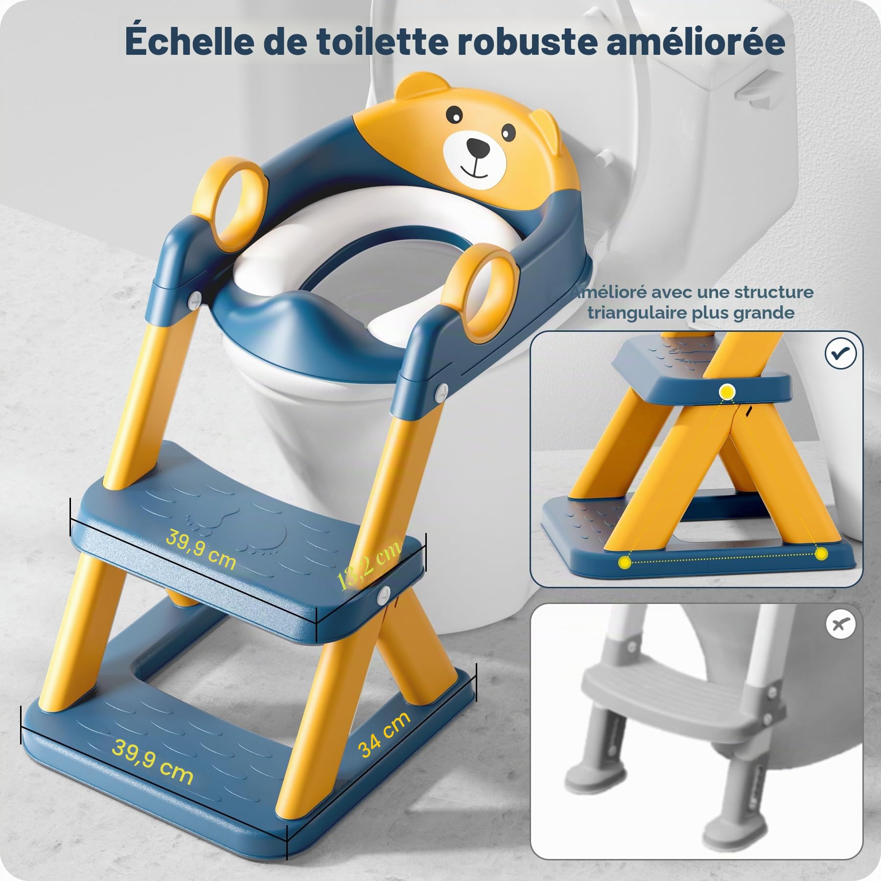 Reducteur Toilette Enfant, Siège de Toilette pour Enfants Garçons et Filles, 2 en 1 Rehausseur Filles Garçons, Coussin Non-éclaboussures et Antidérapant, Tabouret d'escalier