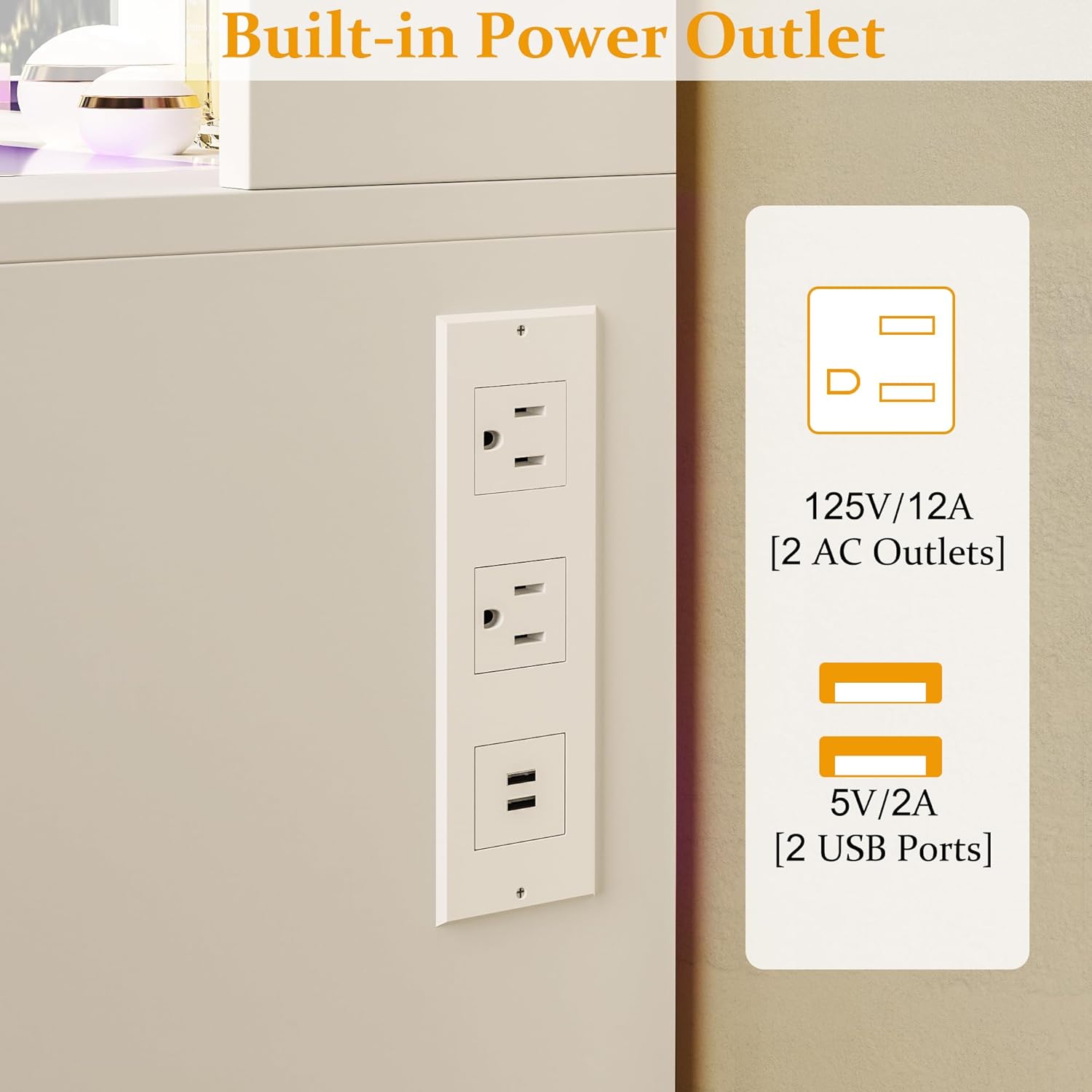 Vanity Desk, Makeup Vanity Desk with Mirror and Lights 3 Colors, Transparent Top with 3 RGB Drawers, 6 Shelves, 2 Large Tempered Cabinets, Power Outlet, for Bedroom, White