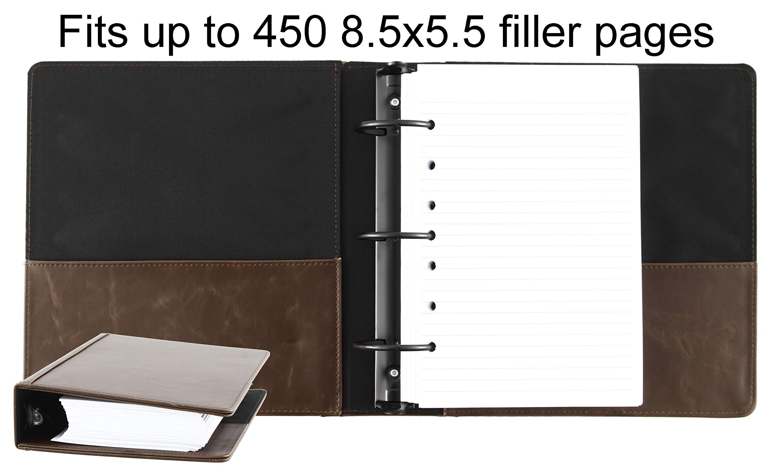 2Fold Supply Carpeta pequeña de 2 pulgadas, 3 anillas, 9.5 x 8 pulgadas, estilo vintage de piel sintética, se adapta a papel de cuaderno de 8.5 x 5.5 pulgadas, úsalo como organizador de papel