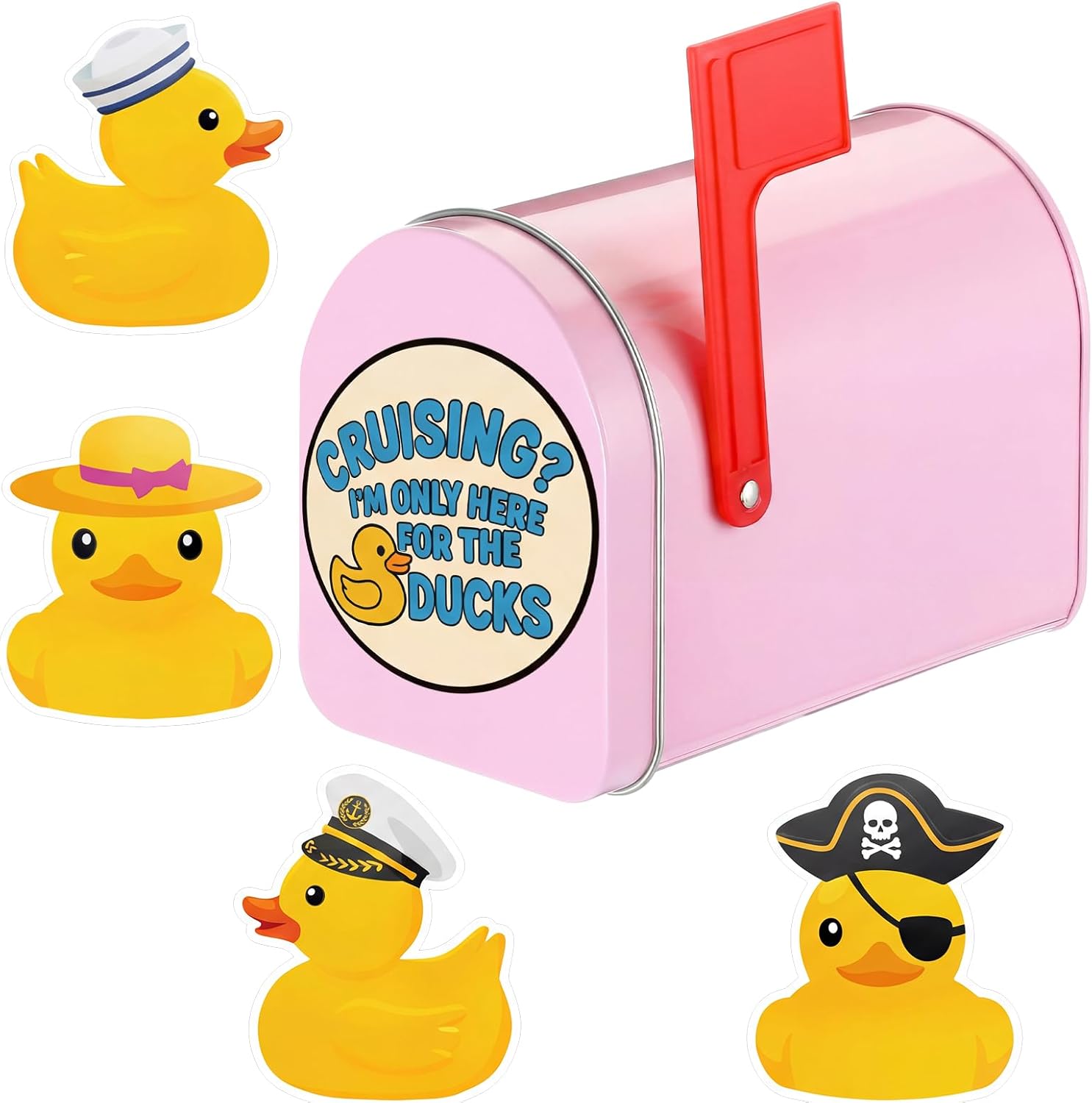 Metal Duck Mailbox for Cruise Door 5'' x 3'' Magnetic Mini Mailbox for Cruising Exchange Gift Mail Box Magnetic Cruise Door Decor Fun Gift for Duck Hunters Cruising Fans(Pink)