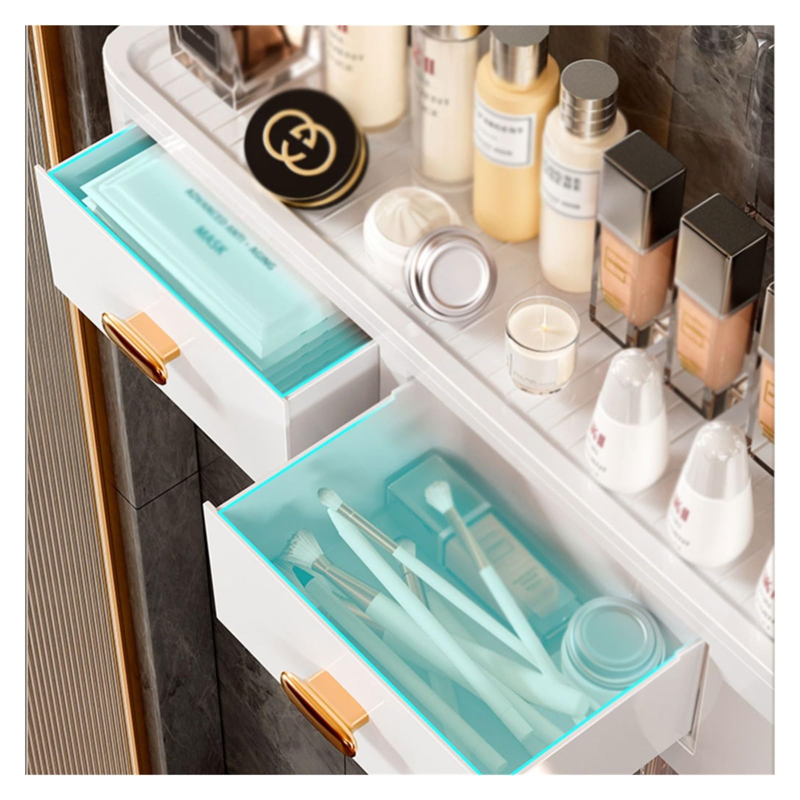 Soporte para cepillos de Dientes Soporte magnético para cepillos de Dientes para baño Soporte para cepillos de Dientes montado en la Pared Blanco con Estante de Almacenamiento(A L41.5cm)
