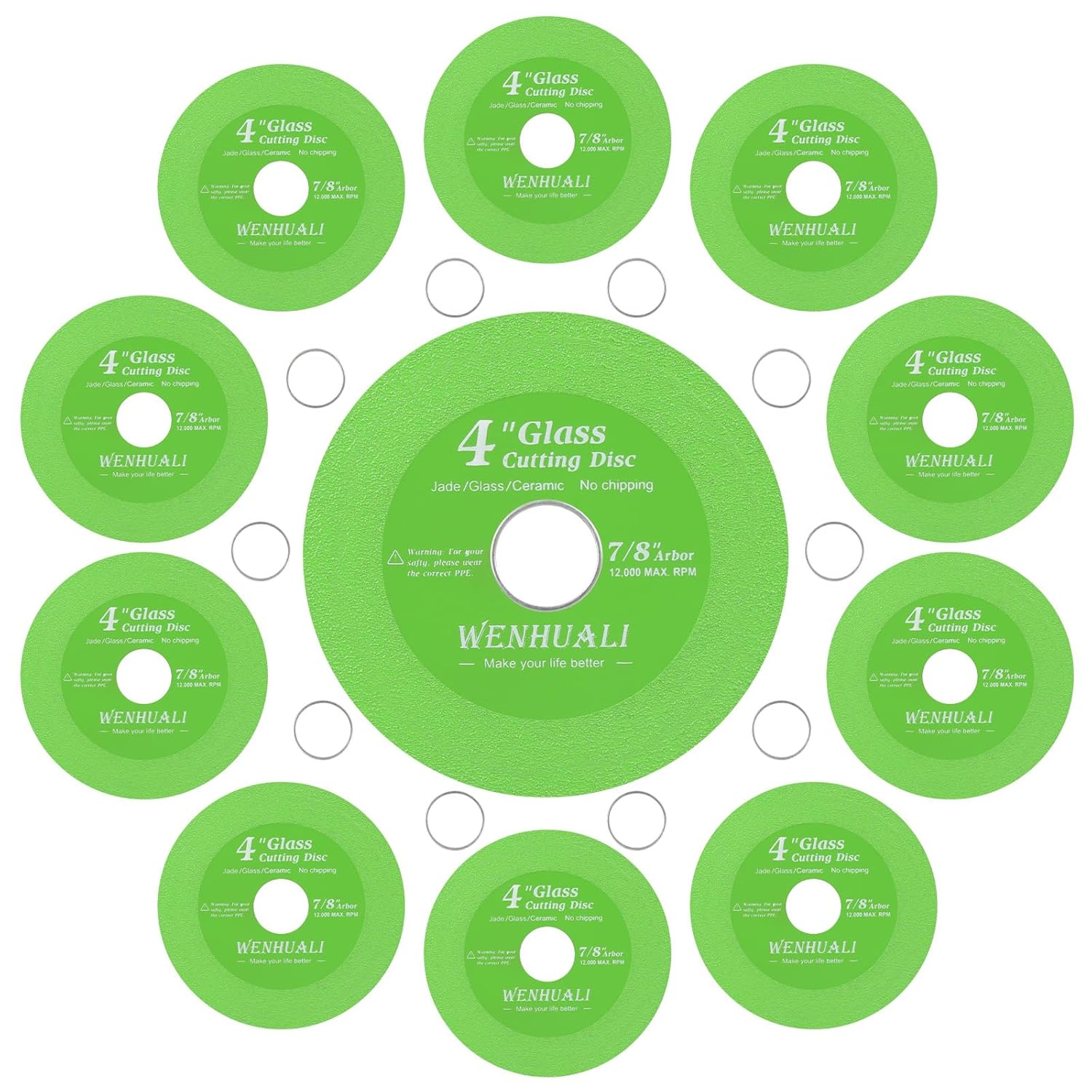 10 Pcs Glass Cutting Disc for Angle Grinder, 4" X 7/8" Tile Cutting Disc, Green Glass Cutters, Ultra-Thin Diamond Saw Blade Wheel for Tile Jade, Crystal, Wine Bottles