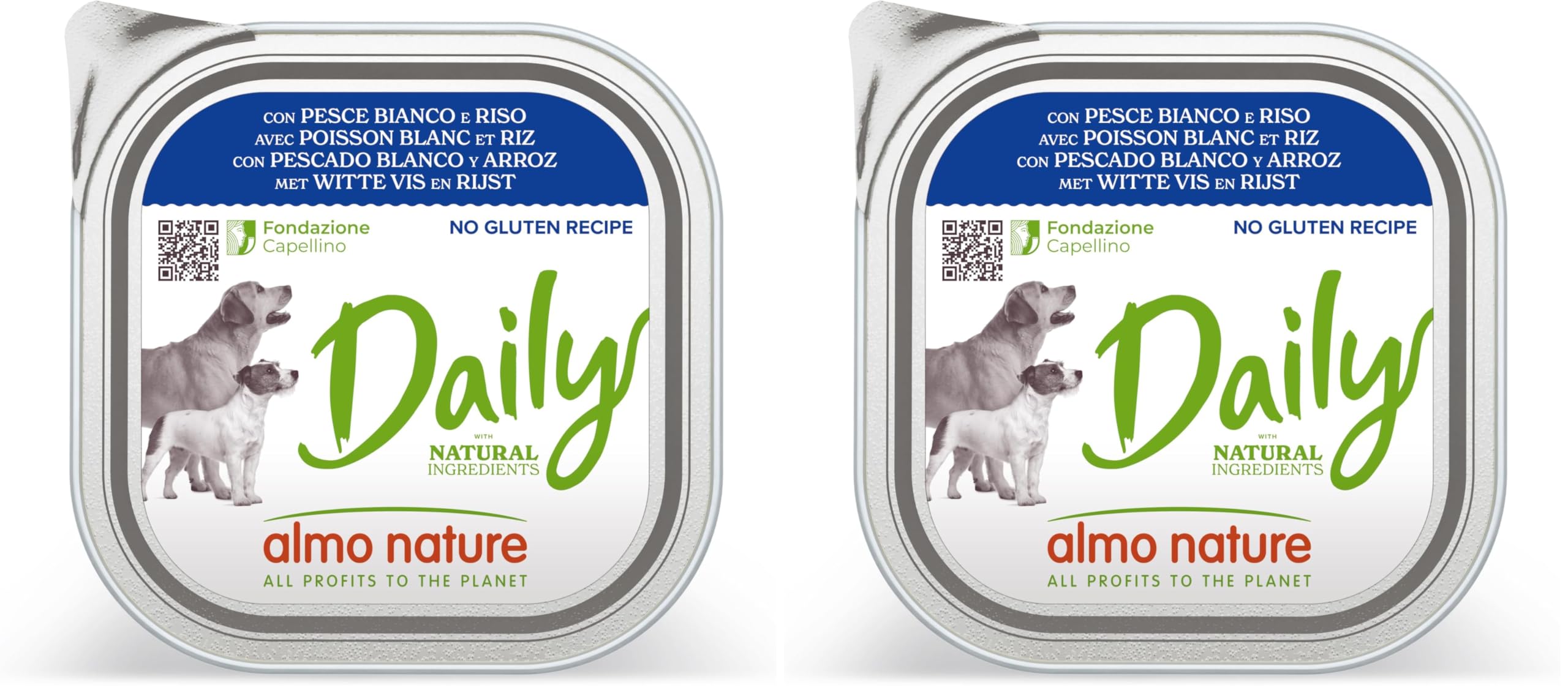 Almo Nature Daily Dog - Nourriture Humide pour Chiens avec Poisson Blanc et Riz -Pâté pour Chiens Adultes: 9 barquettes de 300g (Lot de 2)