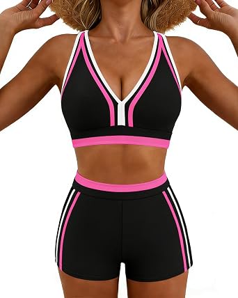 XUNYU Tankini Swimsuits for Women Tummy Control Bathing Suit Sporty 2 Piece High Waisted Boy Shorts Teens Modest Swim Suits
