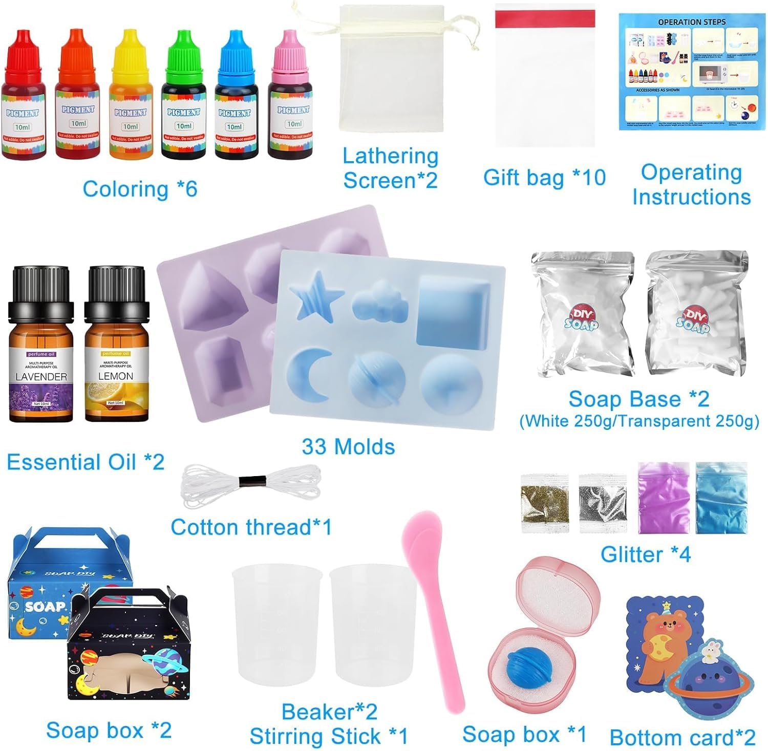 TOSUTO Fabrica de Jabones para Niños,Juego Hacer Jabones,Kit de Inicio para Hacer Jabón Creativo DIY con jabón base y moldes de silicona - Para adultos y niños,regalos de cumpleaños y Navidad