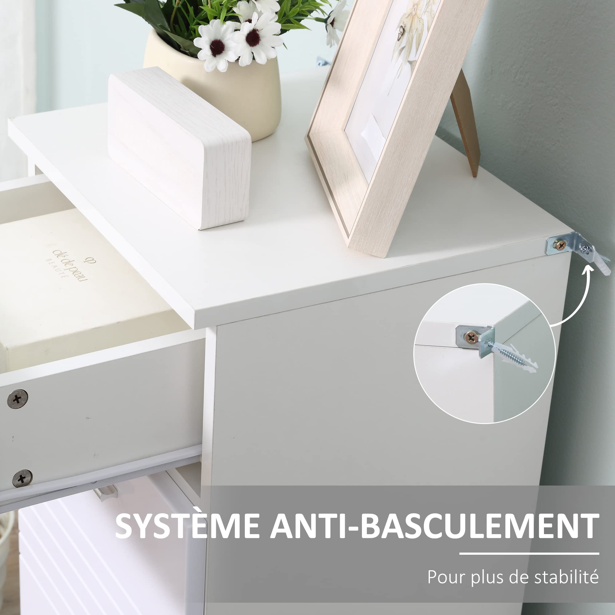 kleankin Meuble sur Pied Colonne Bas de Salle de Bain Placard Porte avec étagère tiroir Coulissant en Bois Blanc