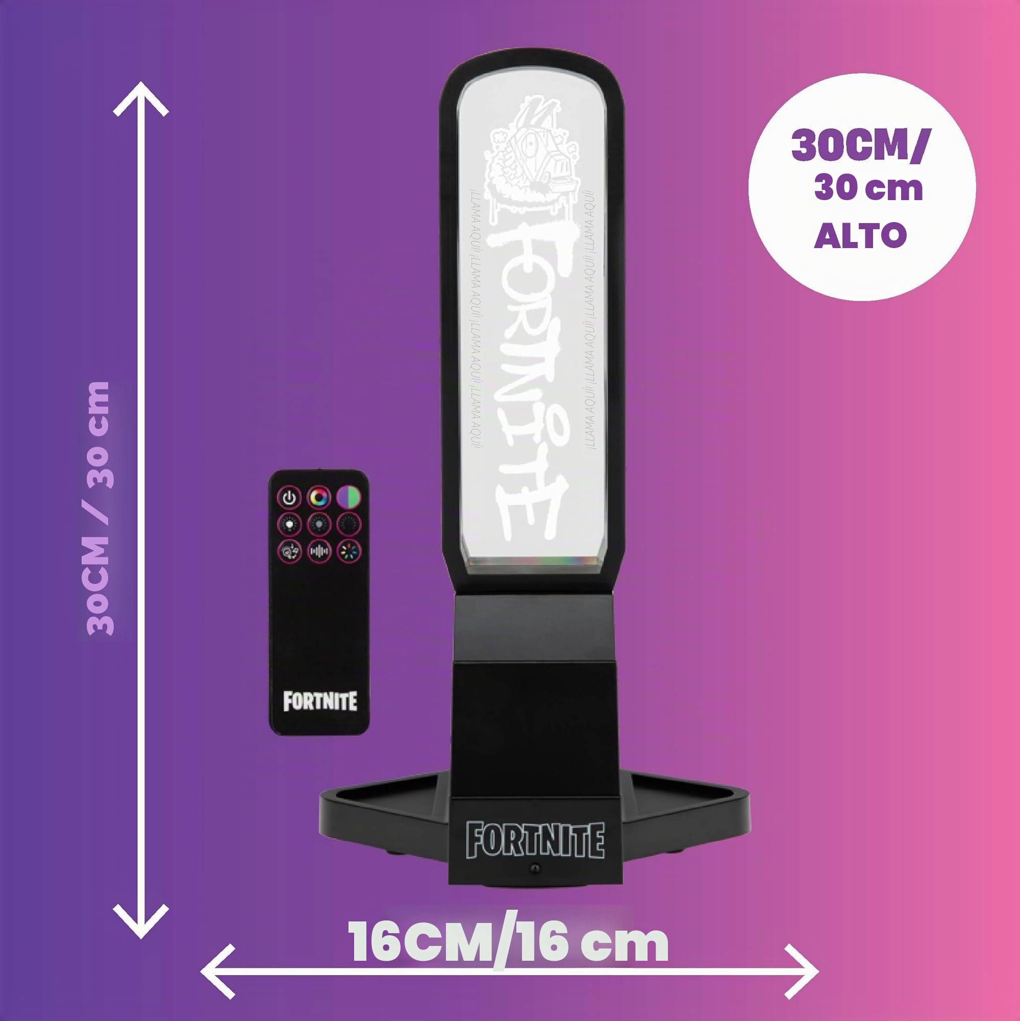Paladone - Soporte para Auriculares 3 en 1 y estación de Carga tecnológica de Fortnite con Base para Mando de Consola y 2 Puertos USB-C, Panel de luz RGB Que Cambia de Color, Licencia Oficial