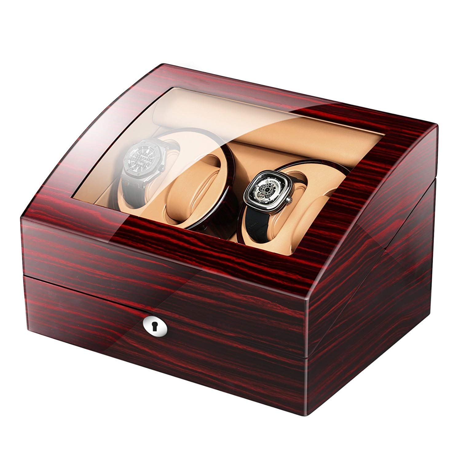 OLSKFUH Watch Winders 4+6 Automatic Watch Winder Box 4 Wooden Battery Silent Watch Case Watch Box Watch Cases Watches Boxes Winders Display Storage Red,