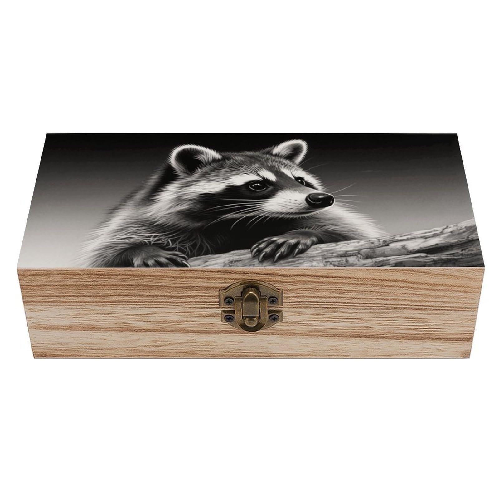 FodPand Decorative Keepsake Box Wooden Storage Boxes with Hinged Lid Handmade Raccoon Black Wood Organizer Memory Treasure Box for Jewelry Craft Card Photo Storage Wedding Bridal Shower Gifts