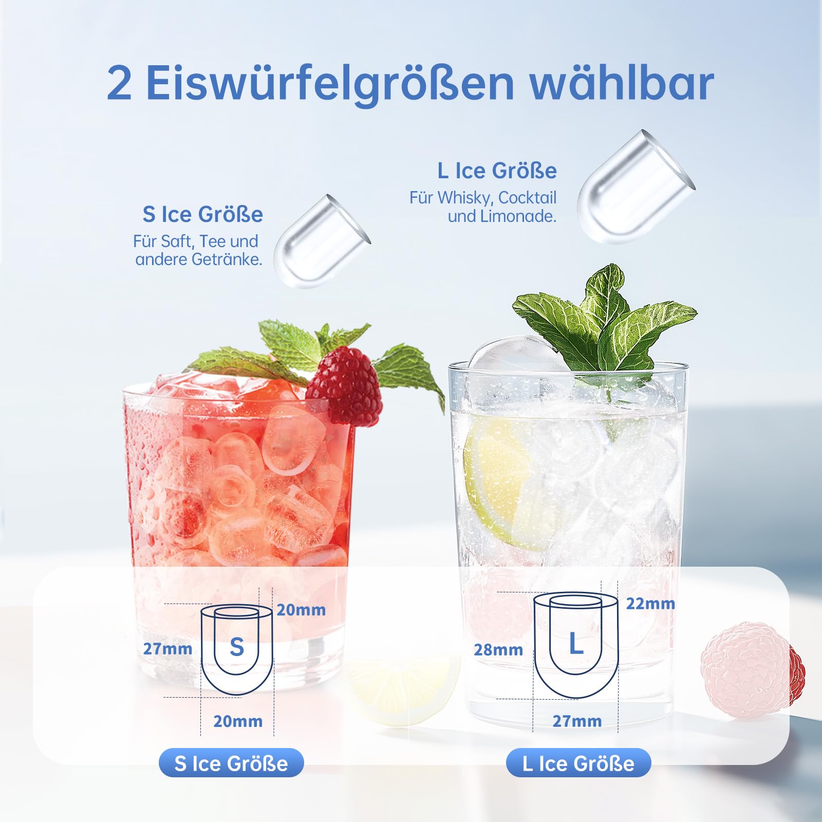 WIE Eiswürfelmaschine Kleine Eiswürfelbereiter mit Schaufel 1,3 Liter Wassertank 9 Würfel in 6 Minuten Eiswürfelmaschinen Selbstreinigende Ice Maker Leiser für Küche Büro Bar Party