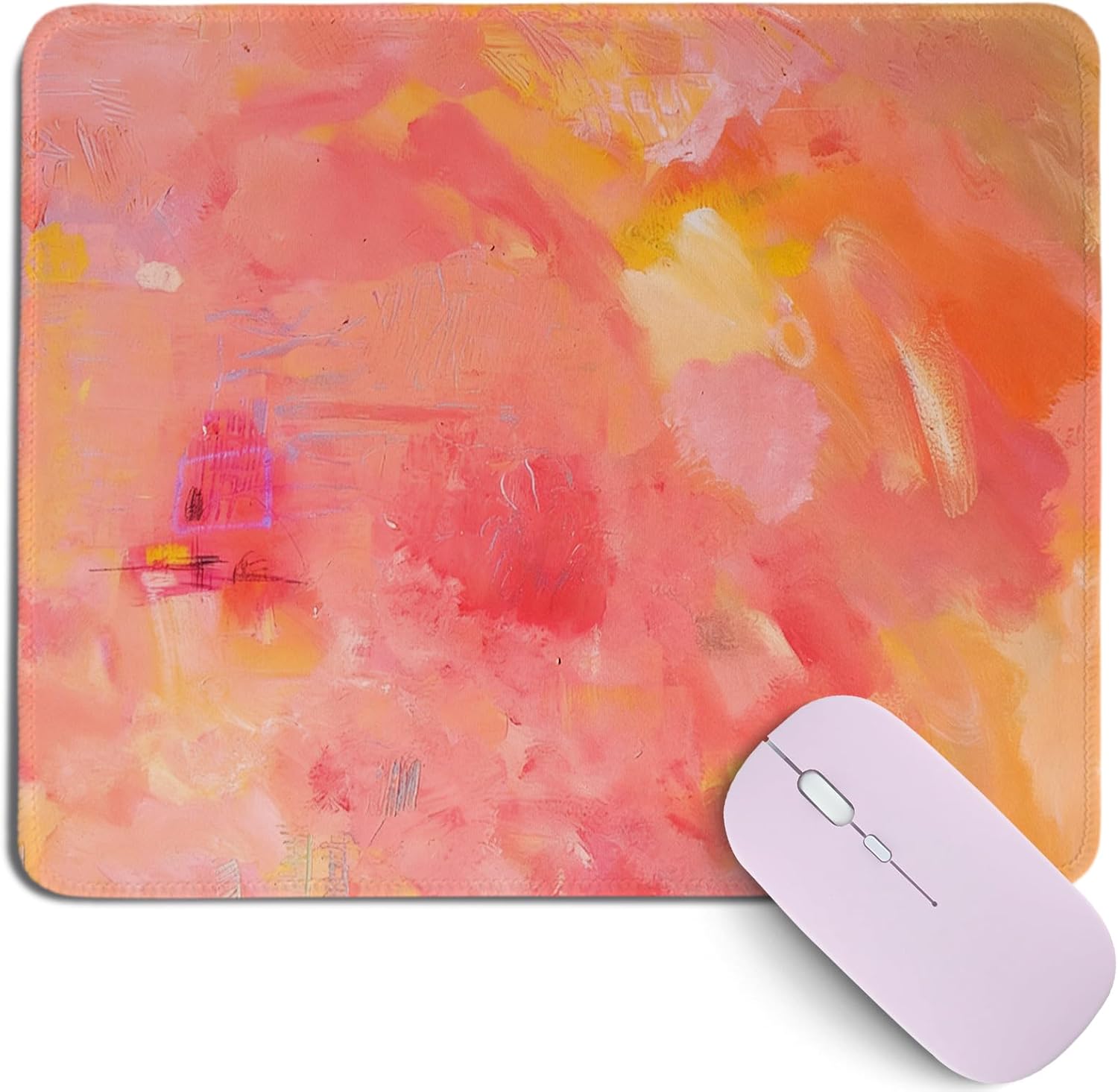 Pink Orange Abstract Mouse Pad,Impressionism Warm Tone Oil Painting Desk Mat for Computers Laptop,Modern Art Desk Pad for Office Home Dorm Decor,Gifts for Art Lovers, 10.2x8.2Inch