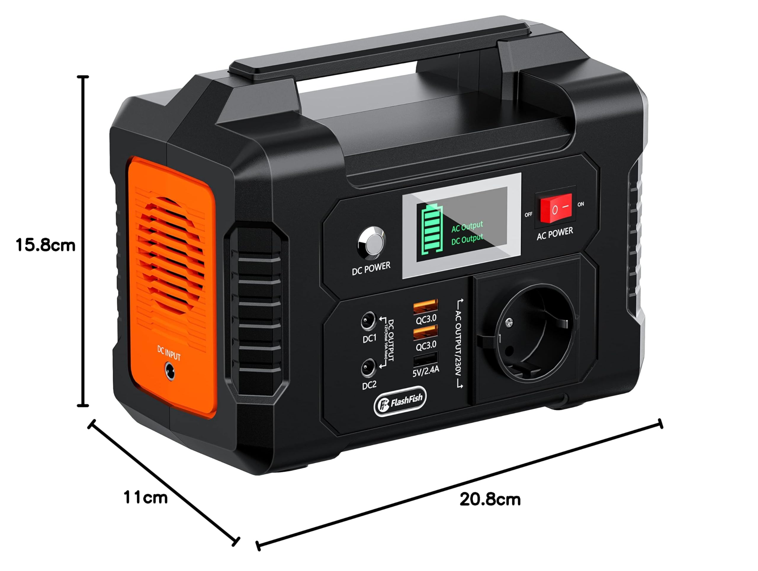 FlashFish estacion de energia portatil 200W, 151Wh Generador Solar, Salida de CA de 230V, Batería de Emergencia, Generador Electrico Portatil para Acampar, Aventuras y Emergencias