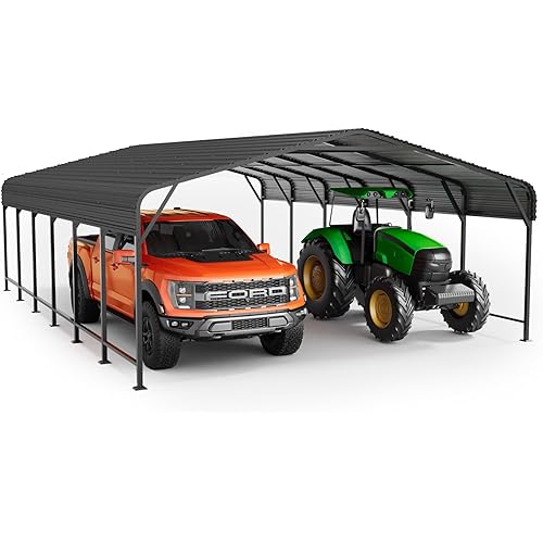 20x30 FT Metal Carport, Enhanced Base and Steel Roof for All-Weather Use, Outdoor Heavy Duty Garage Galvanized Car Shelter for Bass Boats, Full-Sized Pickup Trucks, and Tractors